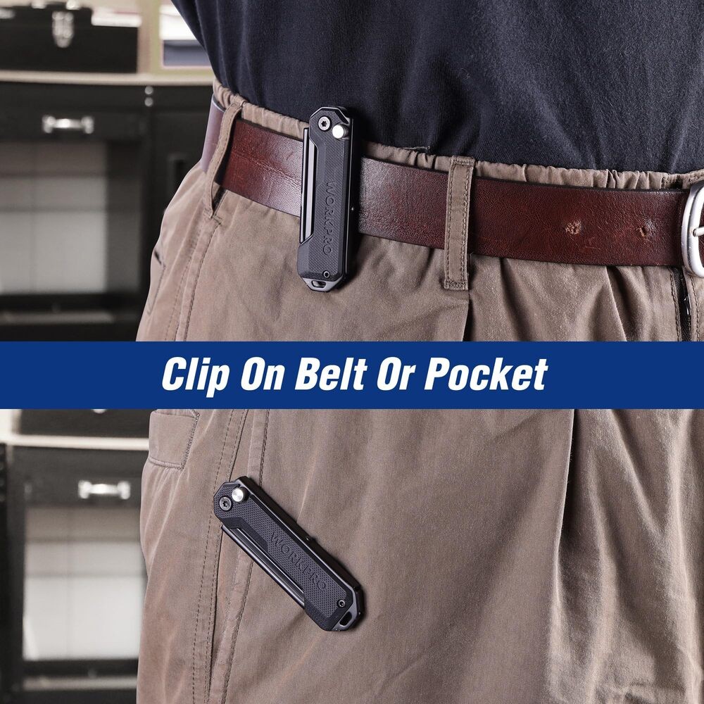 WORKPRO Mini Folding Utility Knife Box Cutter Quick Open Axis Lock Belt Clip USA