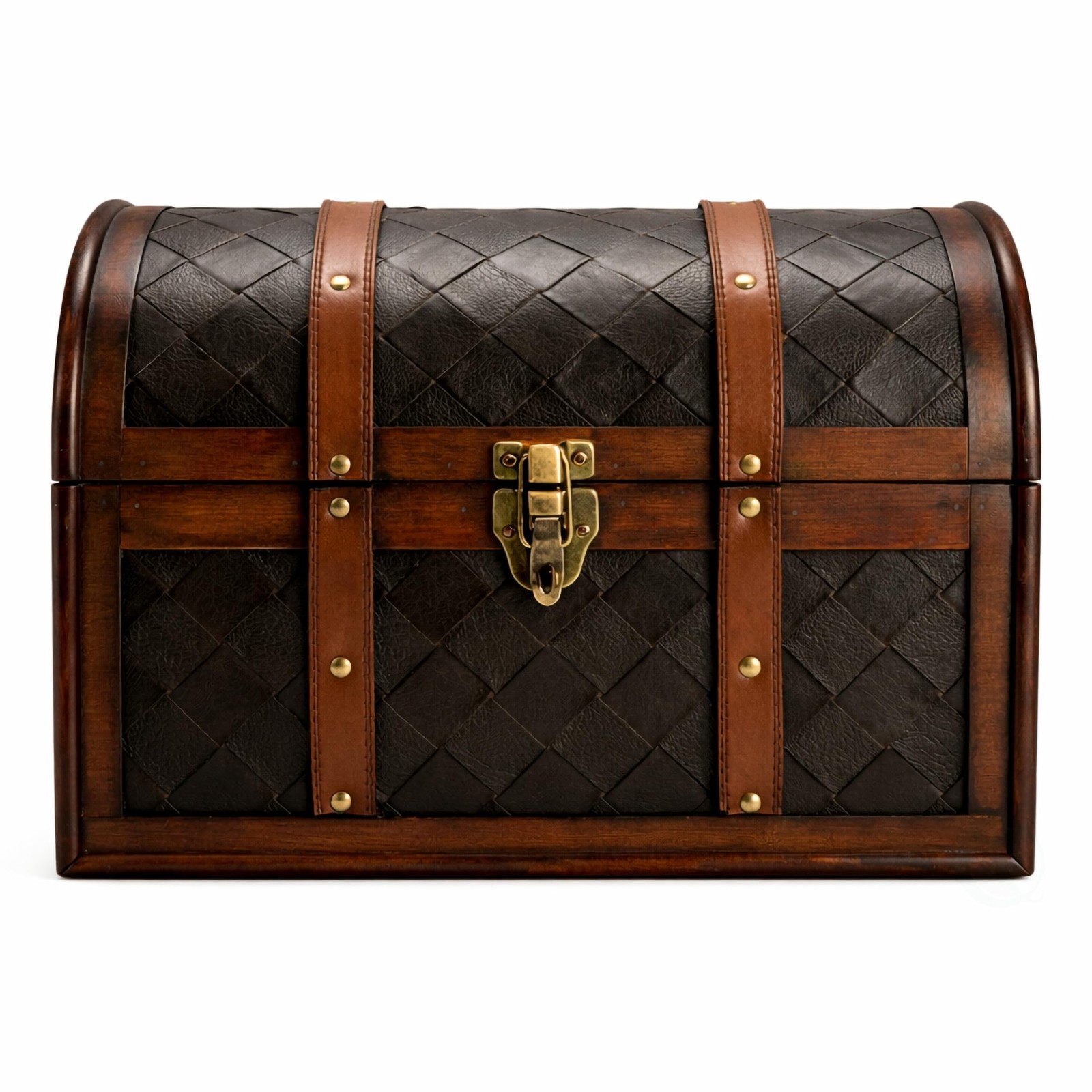 Vintiquewise Wooden Leather Treasure Chest Vintage Trunk Small Storage Chest