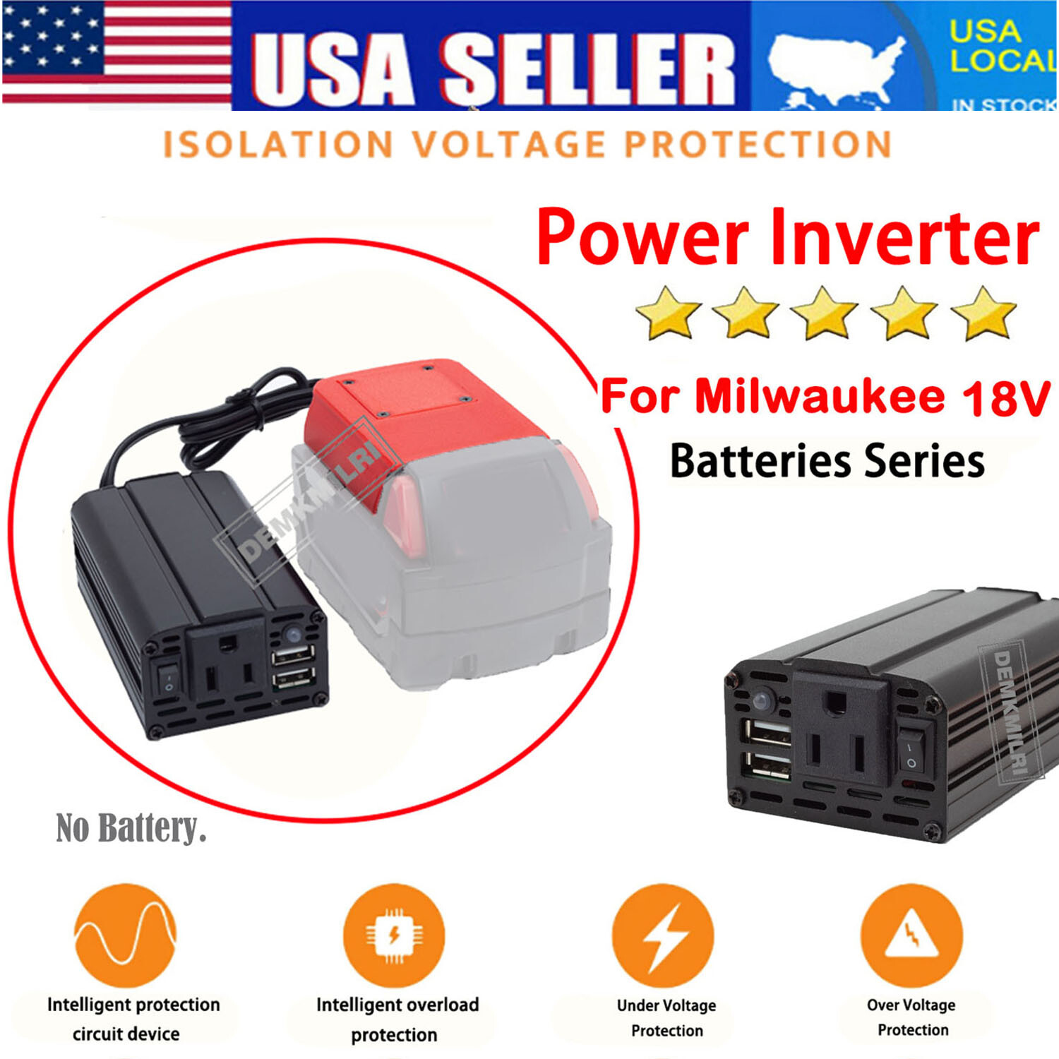 200W 110V Supply Power Inverter For Milwaukee 18V Battery Dual USB To AC 110V US