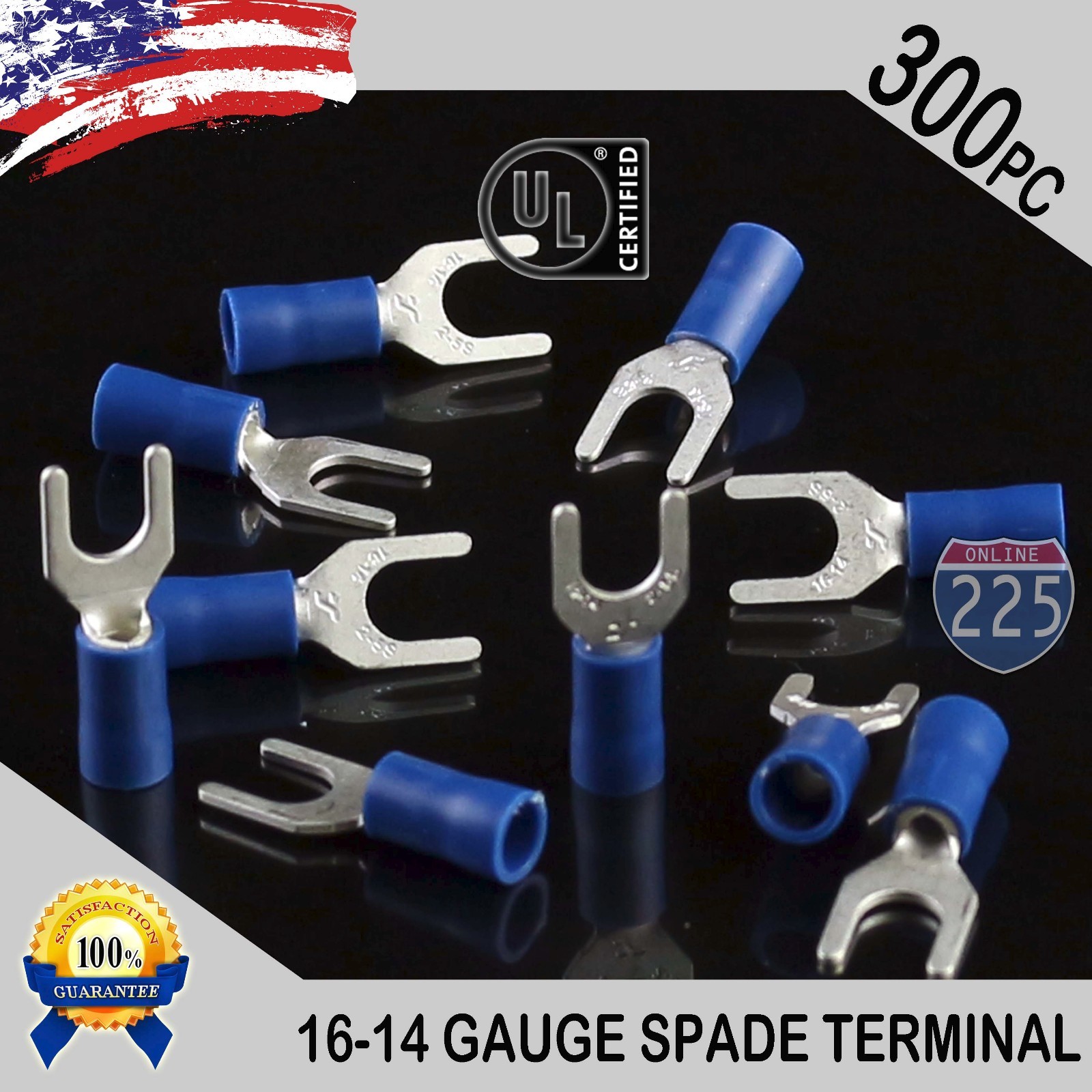 300 Pack 16-14 Gauge Vinyl Spade Fork Crimp Terminals #10 Stud Tin Copper Core