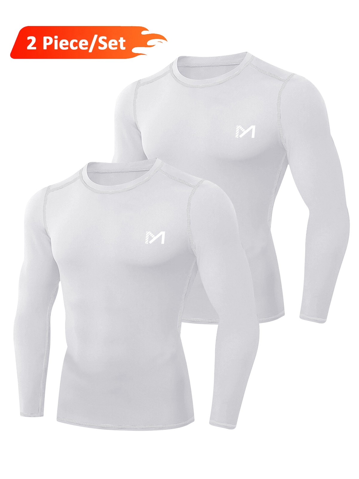 2 Pack Mens Long Sleeve Compression Shirts Base Layer workout Running Shirts Set