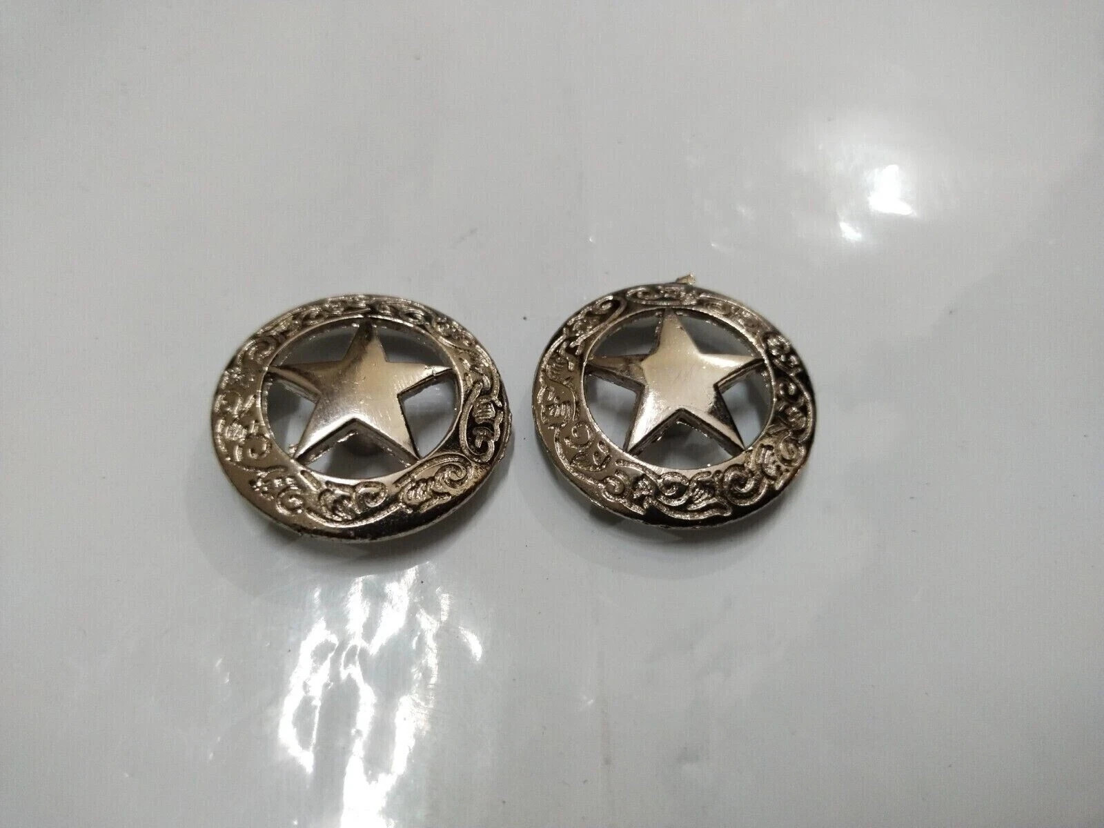 Set Of 6 Antique Star In Circle Concho For Western Horse Tack Saddle Free Ship.