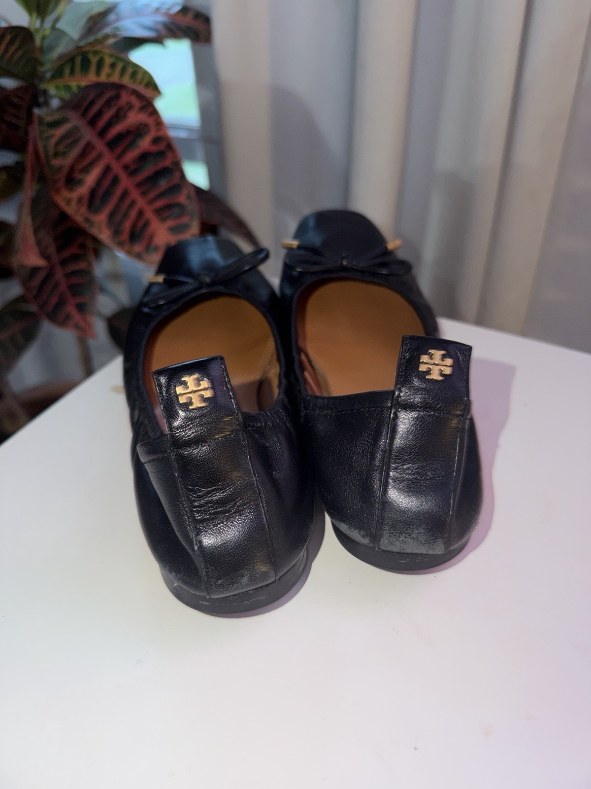 Tory Burch Black Leather Ballet Flats Square Toe Soft Bow Coquette Core 8 M