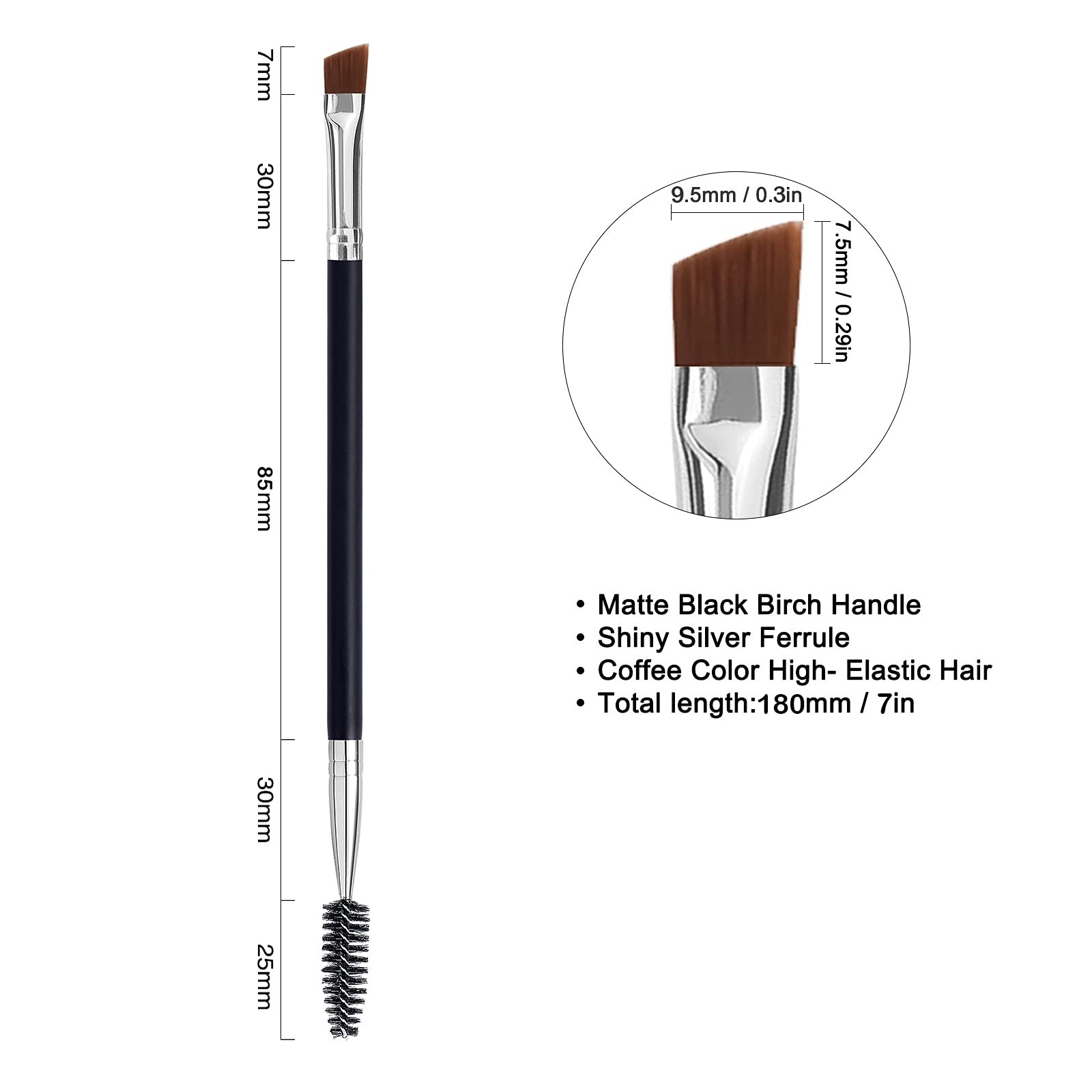 Angled Eyebrow Brush with Spoolie and Comb - Precision Grooming Tool