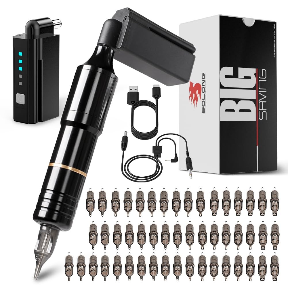 Solong Tattoo Pen Kit Rotary Gun Machine 53 Piece Set, Black 1