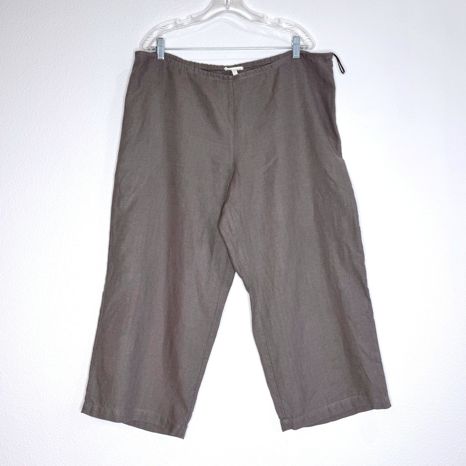 EILEEN FISHER 100% Linen Wide Leg Crop Pant XL Brown Side Zip Lagenlook Minimal
