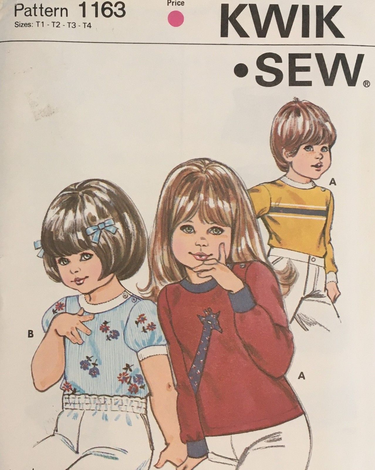 Kwik Sew Sewing Pattern 1163 Toddler sz T1-T2-T3-T4, T-Shirt closing at shoulder
