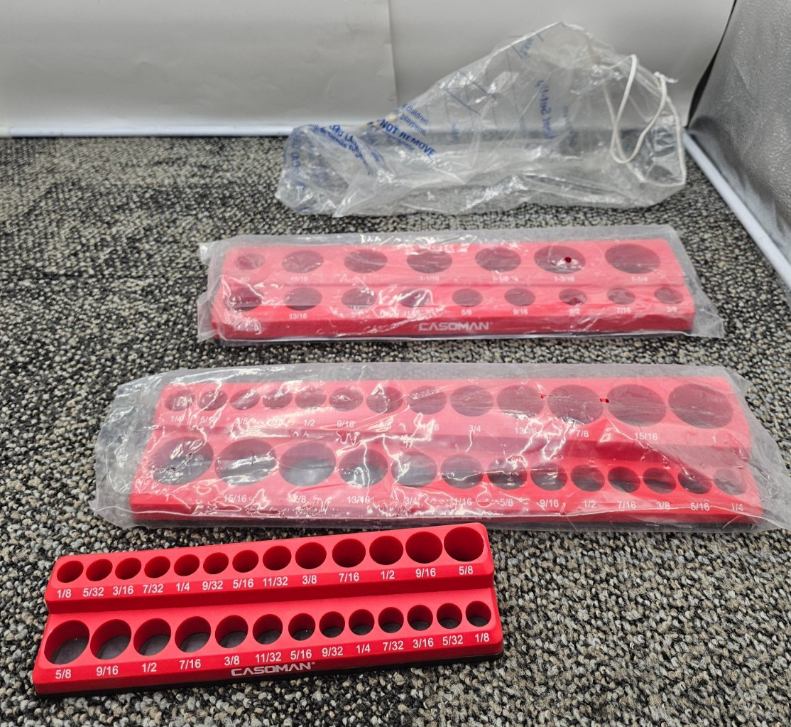 CASOMAN Magnetic Socket Organizer 3-Piece For SAE Sockets - Red