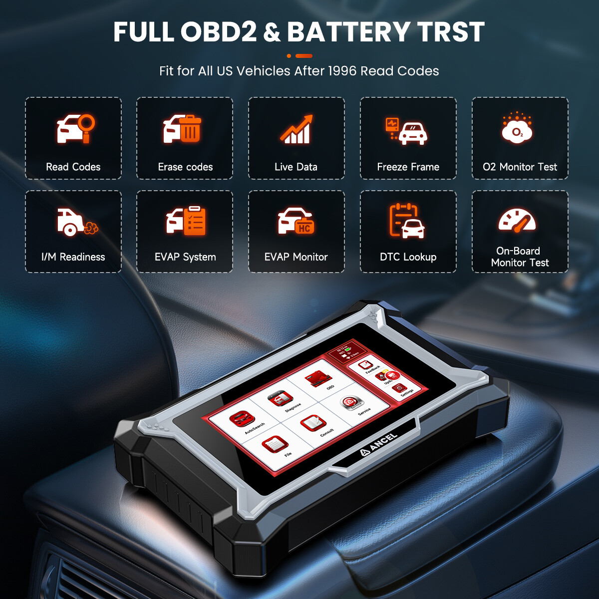 ANCEL DS100 OBD2 Scanner Check ABS SRS Transmission Engine Code Reader 7 Resets