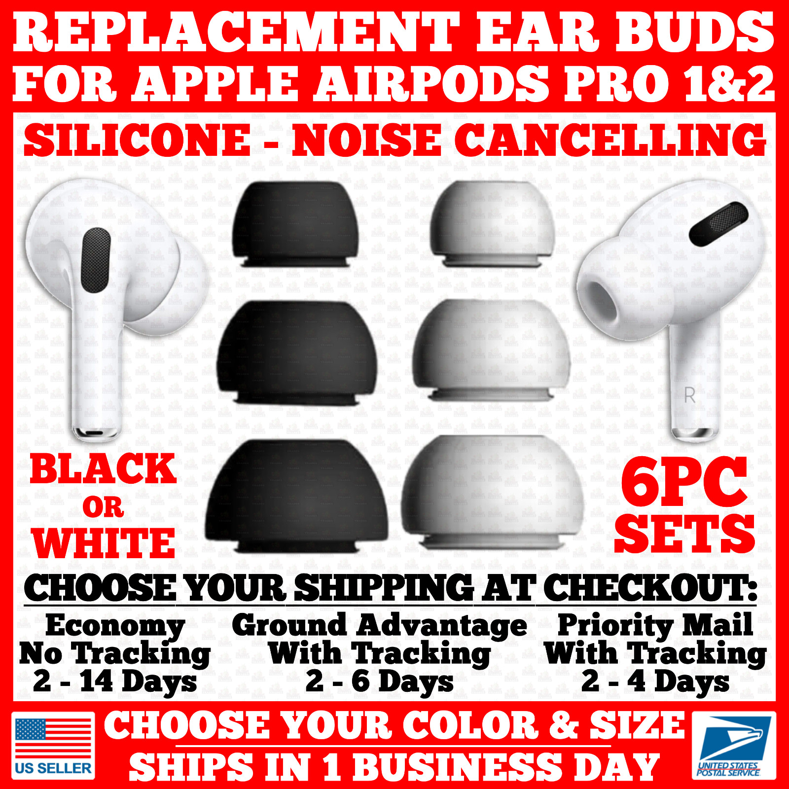 3-PAIR Ear Bud Tip For Apple AirPod Pro 1&2 Replacement Silicone Rubber XS/S/M/L