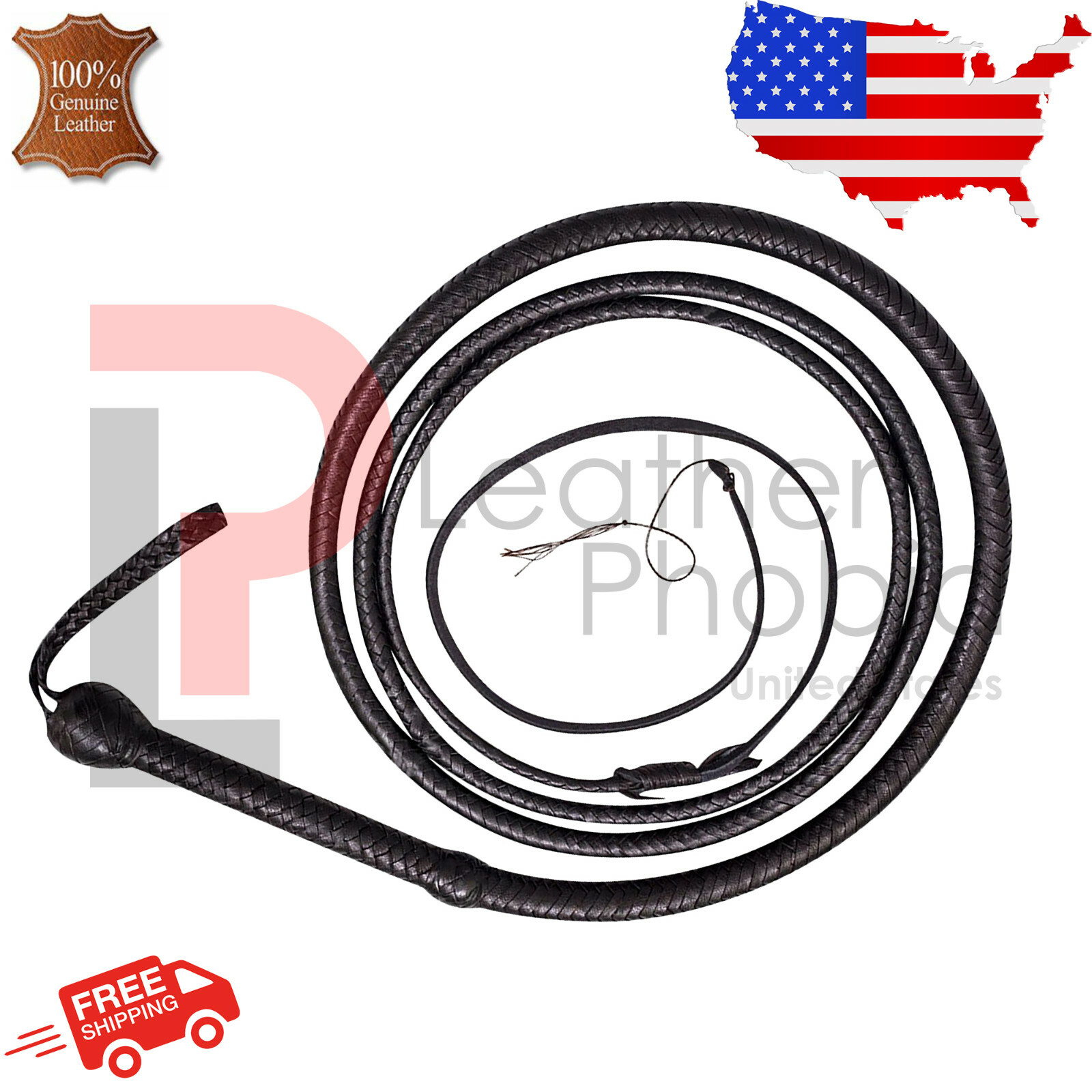 12-Foot Leather Bullwhip 16-Plait Handcrafted High-Quality Bull whip