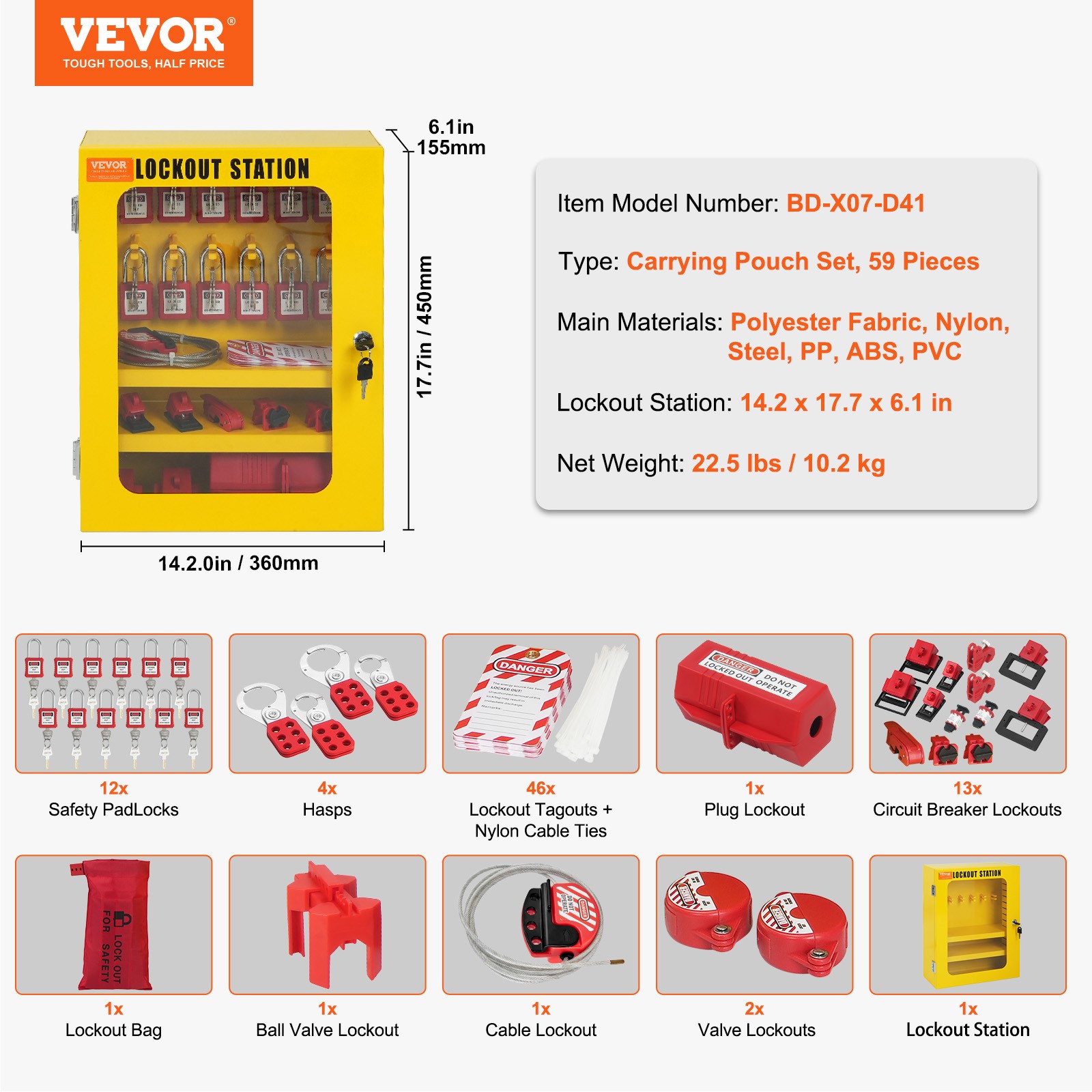 VEVOR 59 PCS Electrical Lockout Tagout Kit Safety Padlocks Hasps Tags Ties Locks