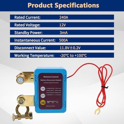 12V 240A Remote Kill Switch for Car, Remote Battery Disconnect, Control Auto