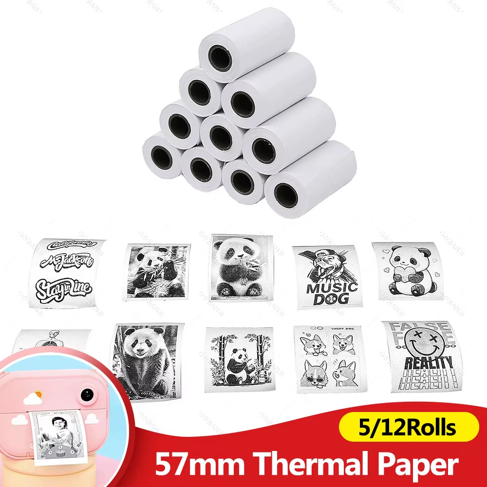 12 Rolls Kids Instant Camera Refill Paper 5-Roll Coreless Thermal Prints