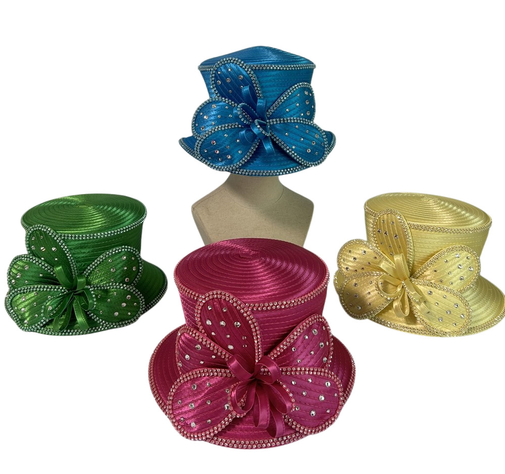 Women's  Easter, Mothers Day, weddings Kentucky Derby Satin Ribbon Hat rhineston
