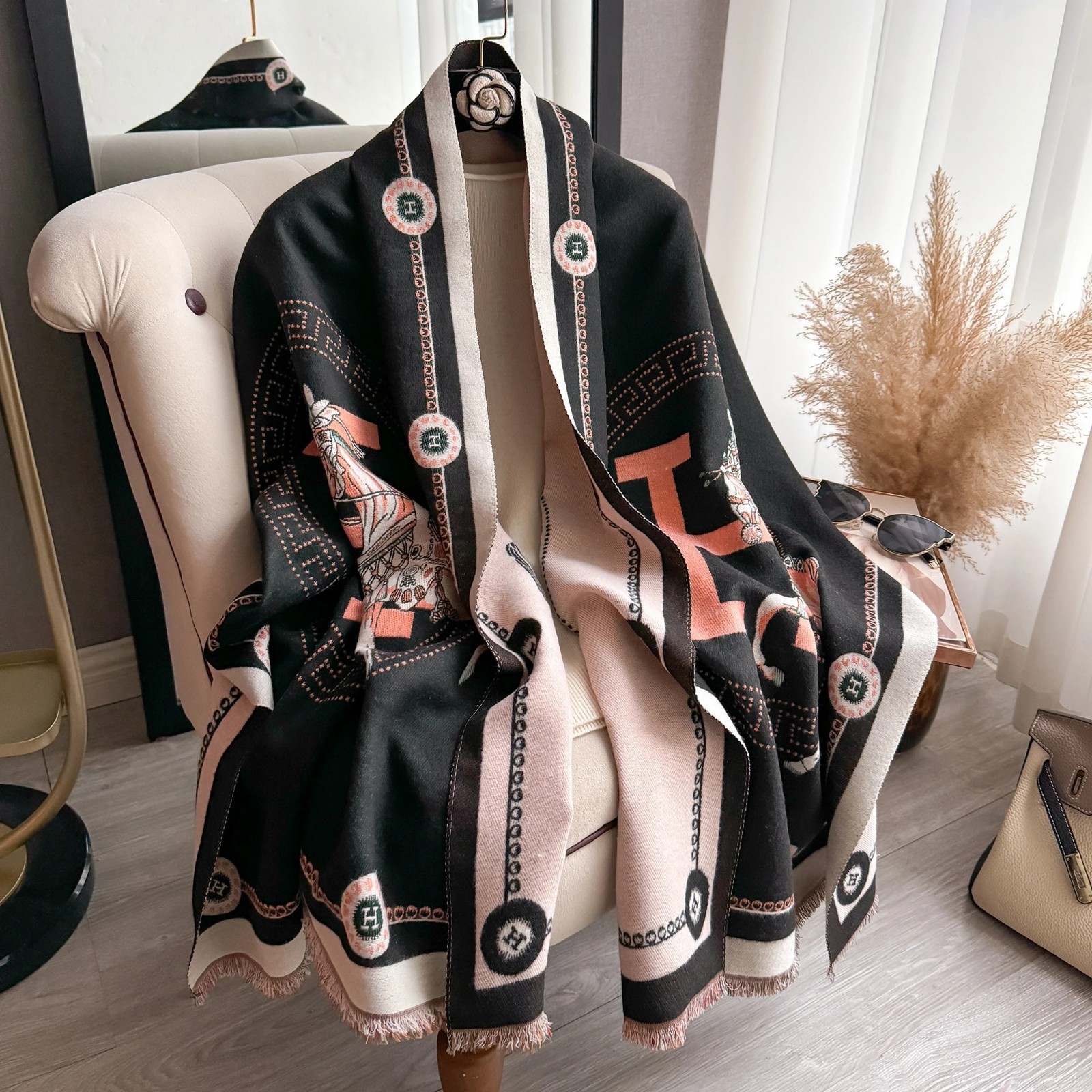 Thick Warm Winter Scarf Luxury Design Print Horse Women Cashmere Pashmina Shawl