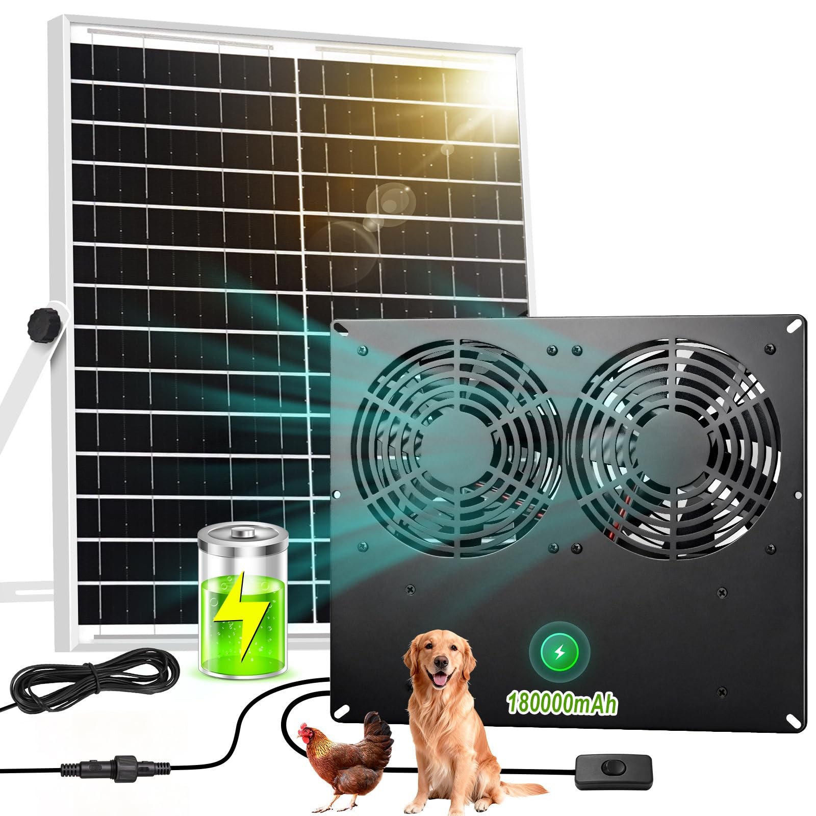Metal Solar Dual Fan with Battery Day & Night Work Fans, 25W Solar Exhaust Fa...