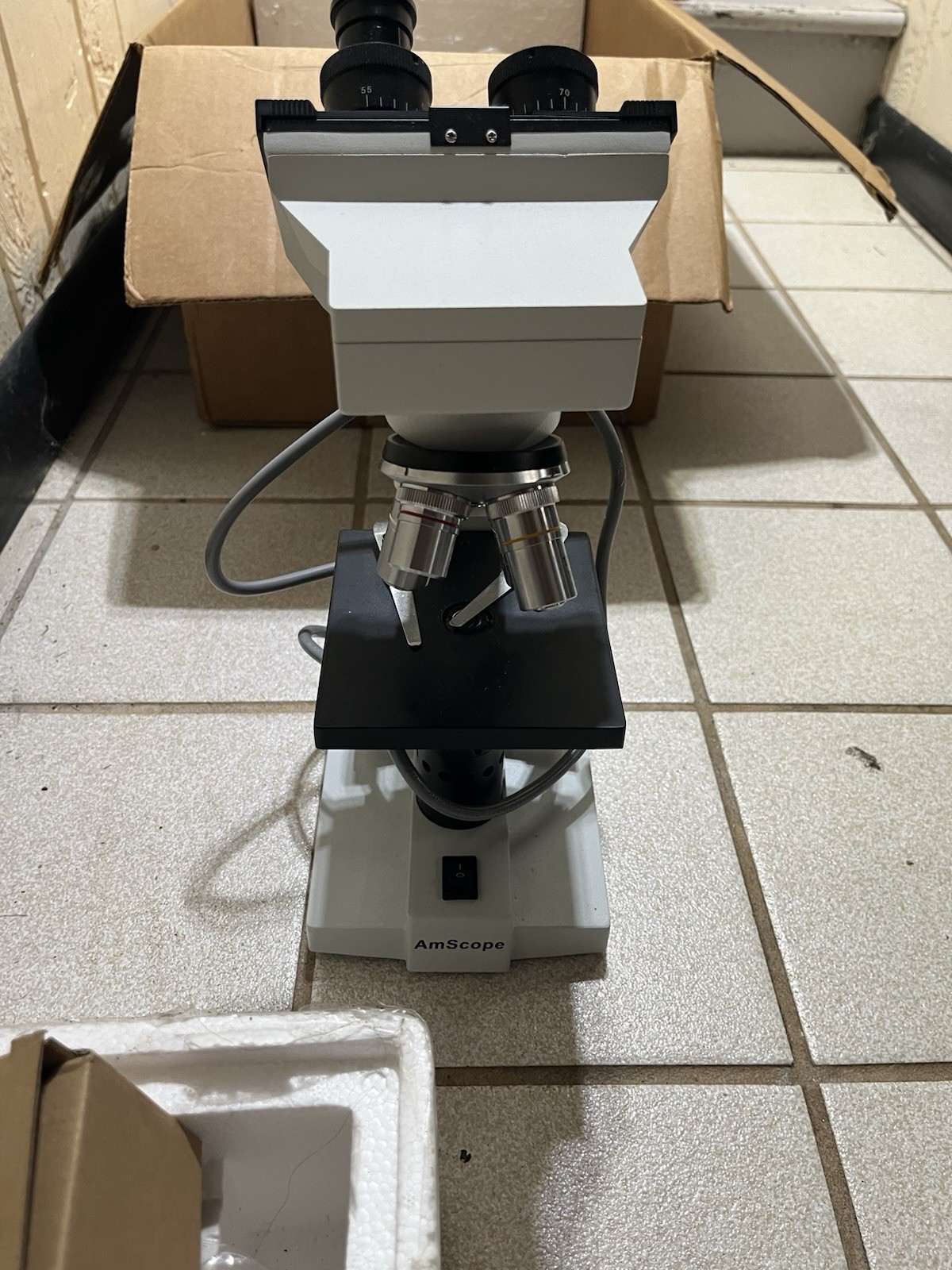 AmScope Binocular Compound Lab Microscope w/ New Accessories Bundle - Used Scope