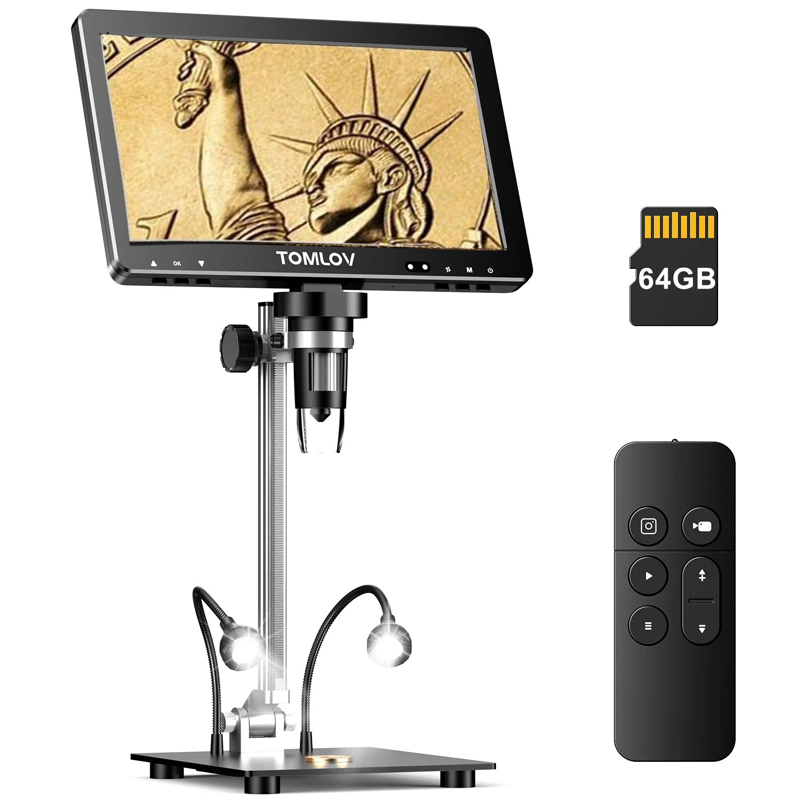 TOMLOV Digital Microscope 10" LCD 1500X Coin Microscope Error Coins Loupe 10 LED