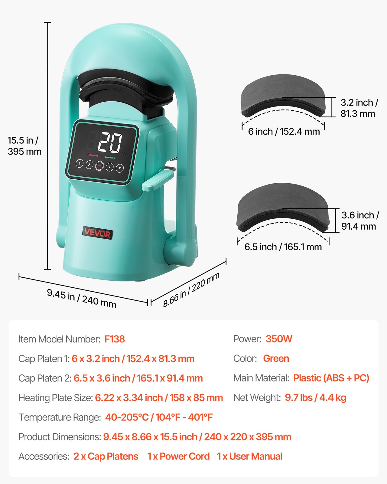 VEVOR Auto Hat Heat Press Machine with 2pcs Interchangeable Platens Touchscreen
