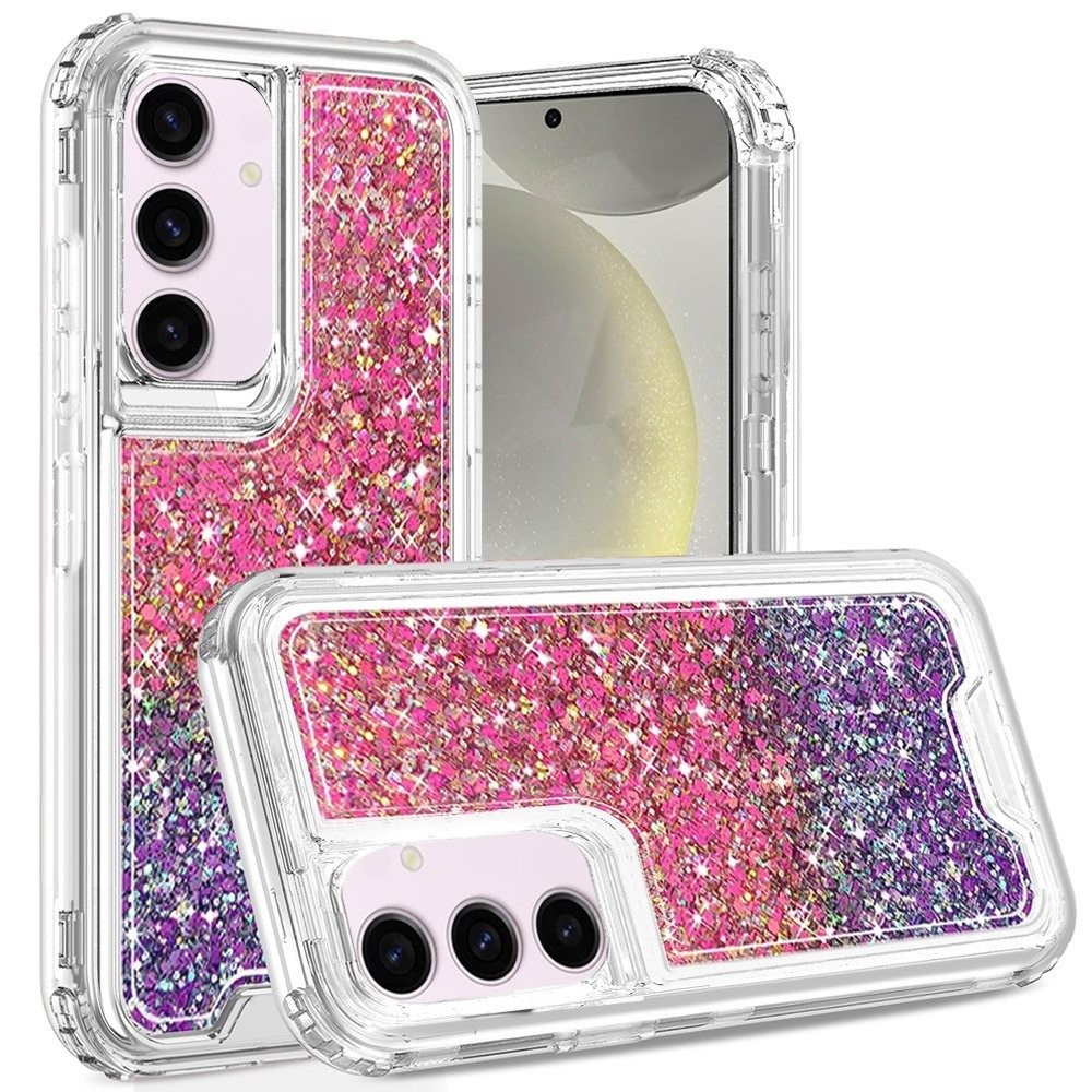 For Samsung S25+/S24+ Case Epoxy Glitter 3in1 Shockproof Cover + Tempered Glass