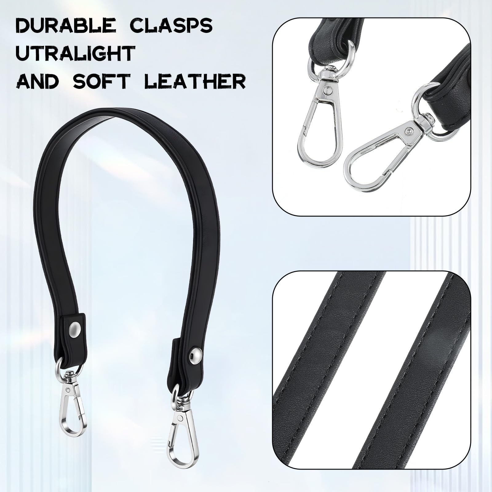 2PCS Black Purses Leather Replacement Handles Straps, Black Leather Purse Str...