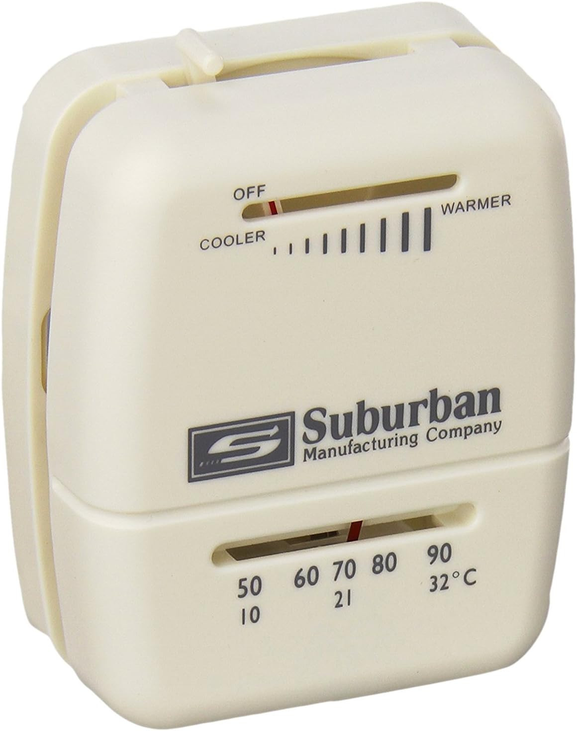 White Heat Only HVAC Thermostat for RVs Automotive Space Saving Design