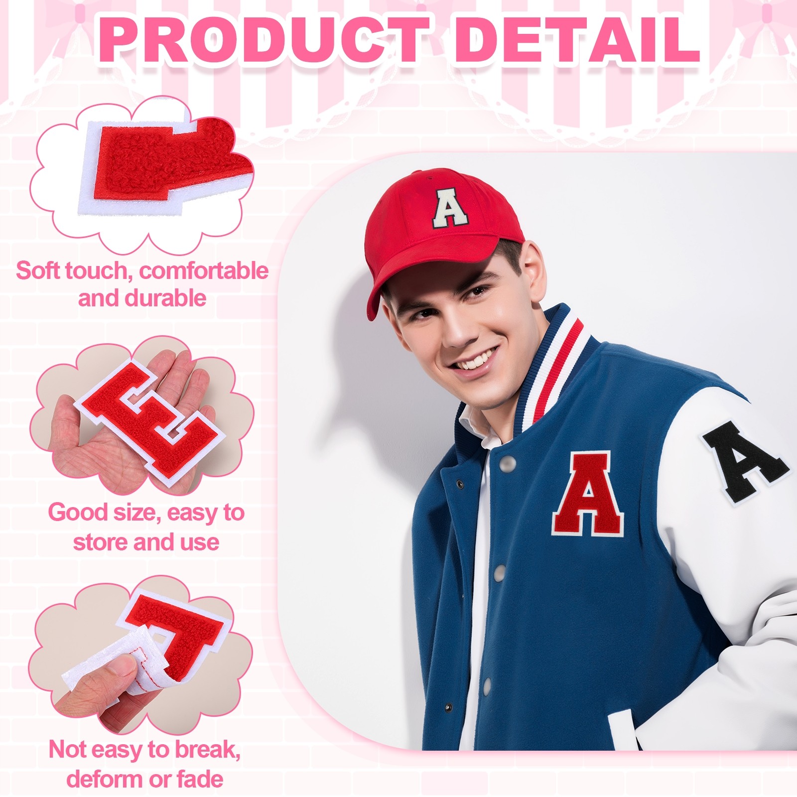 4" Chenille Letter Patches,Red Chenille Initial A-Z Patches (Letter E)