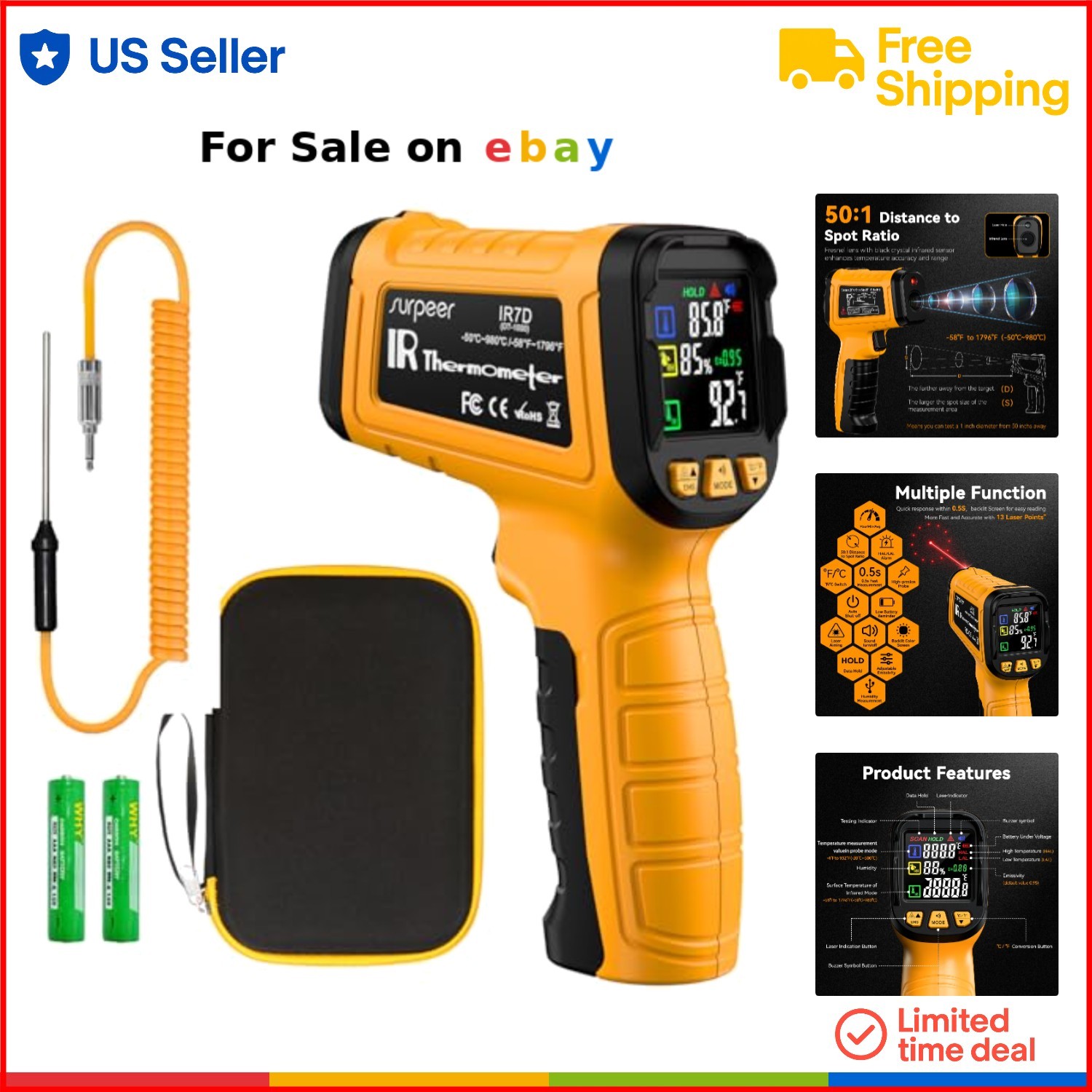 Infrared Thermometer Digital Laser Gun Cooking HVAC Industrial Non Contact