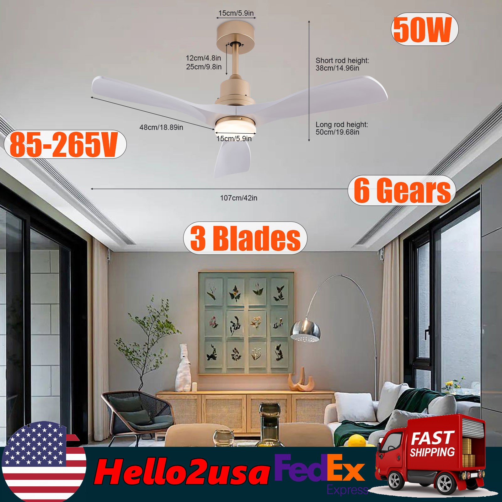 Modern Ceiling Fan Light With Remote Control 6 Speed Dimmable Fan Lamp Fixture