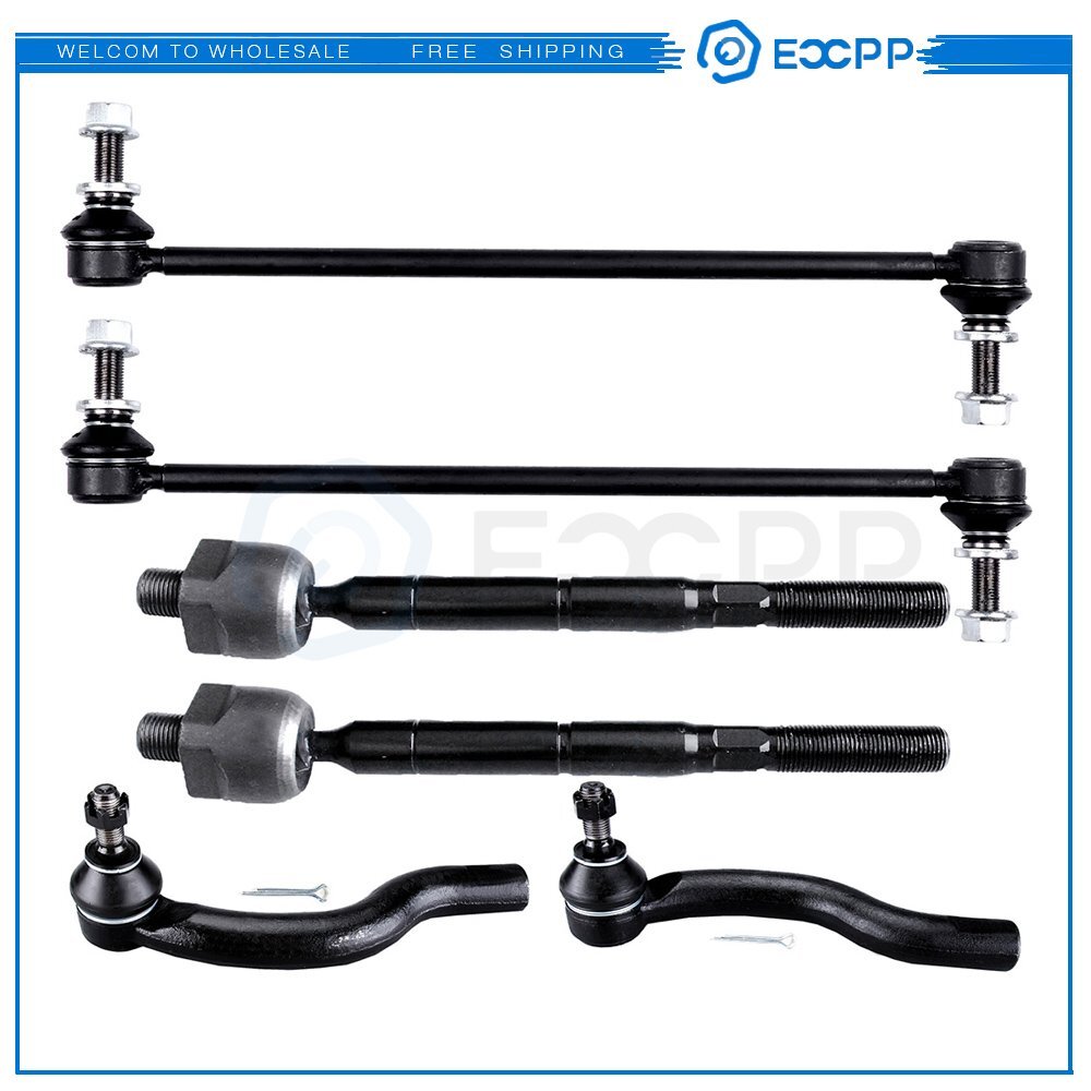 Fits 2006-2015 Toyota RAV4 6Pcs Front Inner Outer Tie Rod Ends Sway Bar Links
