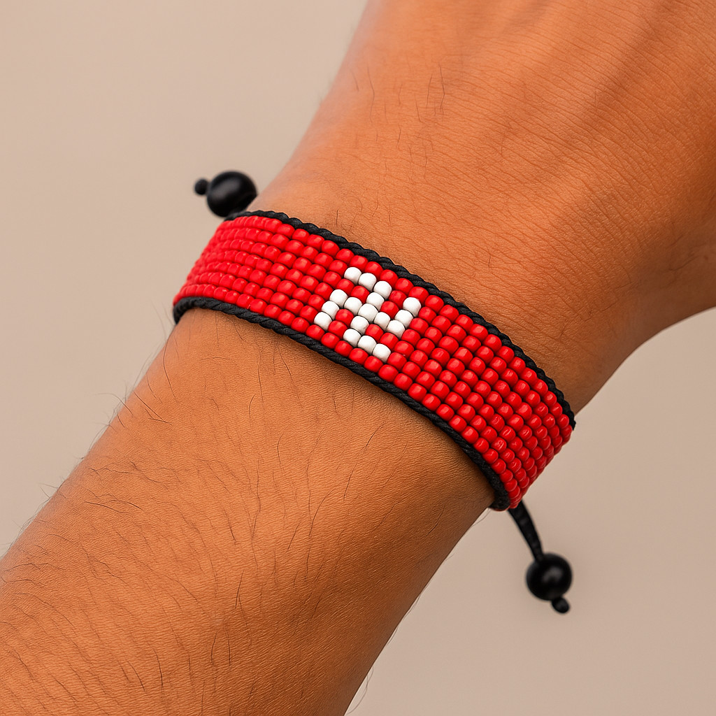 Hong Kong Flag Bracelet: Adjustable Beaded String, Handmade Boho Patriotic Gift