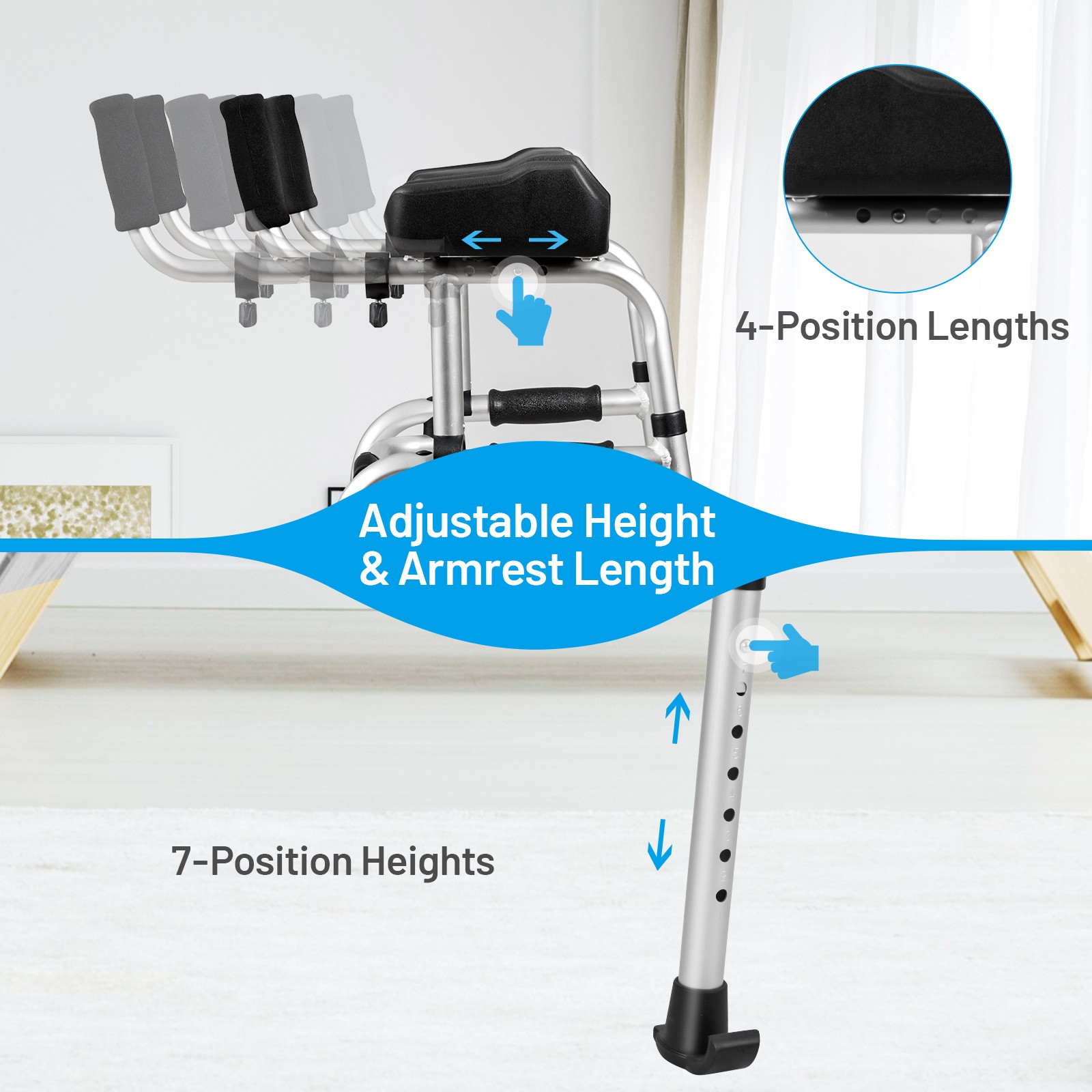 Folding Aluminum Alloy Wheel Walking Frame Adjustable Walker W/Armrest Support