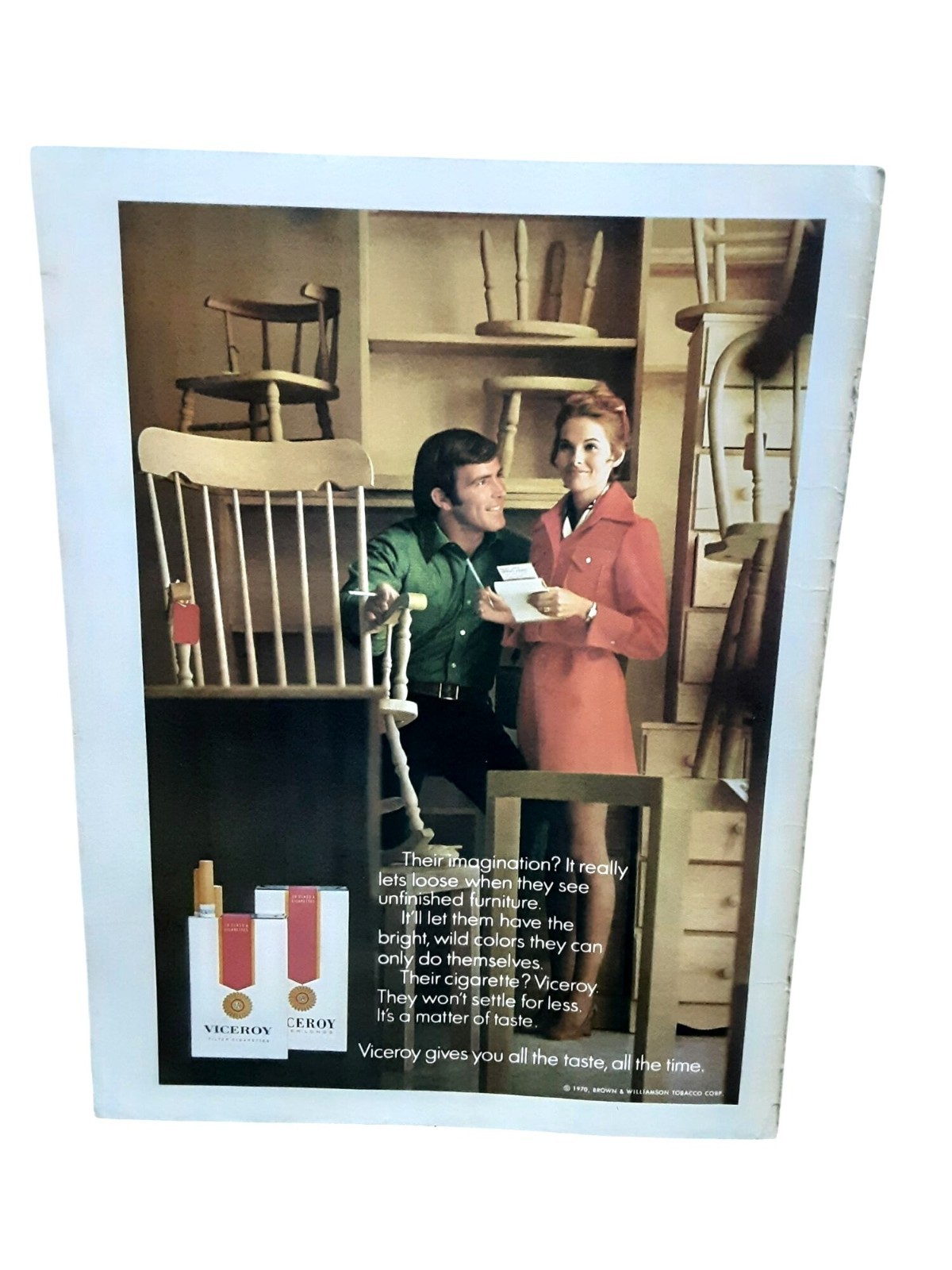 1970 Viceroy Cigarettes Print Ad Couple Unfinished Furniture