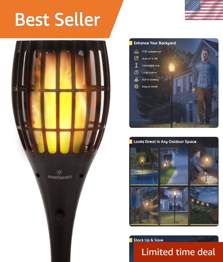 P1 Solar Torch Light with Flickering Flame - Our Waterproof Outdoor Solar Tik...