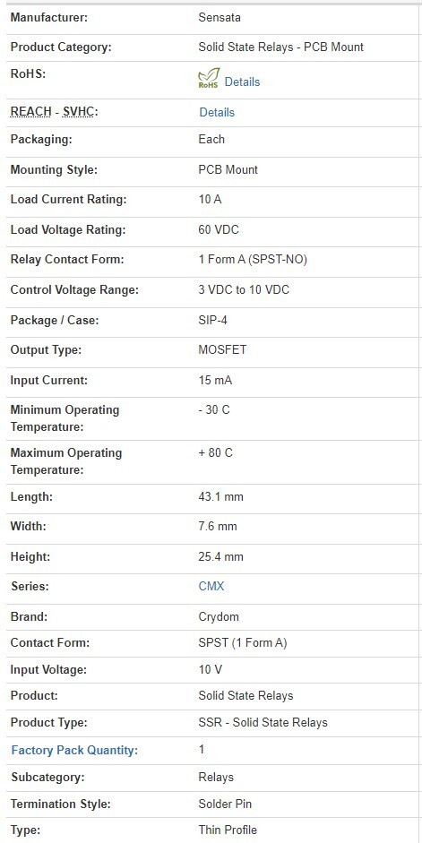 Crydom CMX60D10 Solid State Relay 10A 60VDC 4-Pin