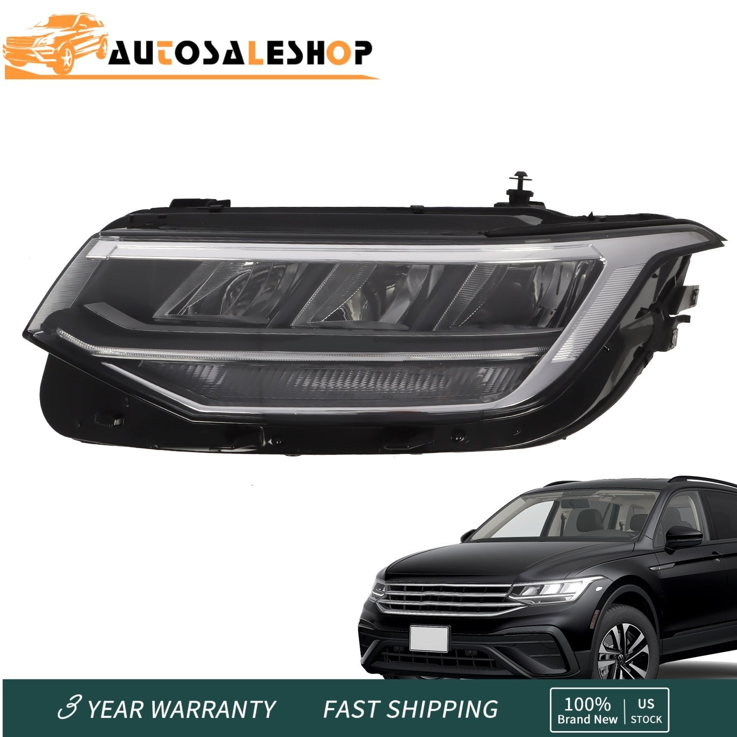 Fits For 2022-2024 Volkswagen Tiguan S/SE LED Headlight W/O AFS Driver Side LH