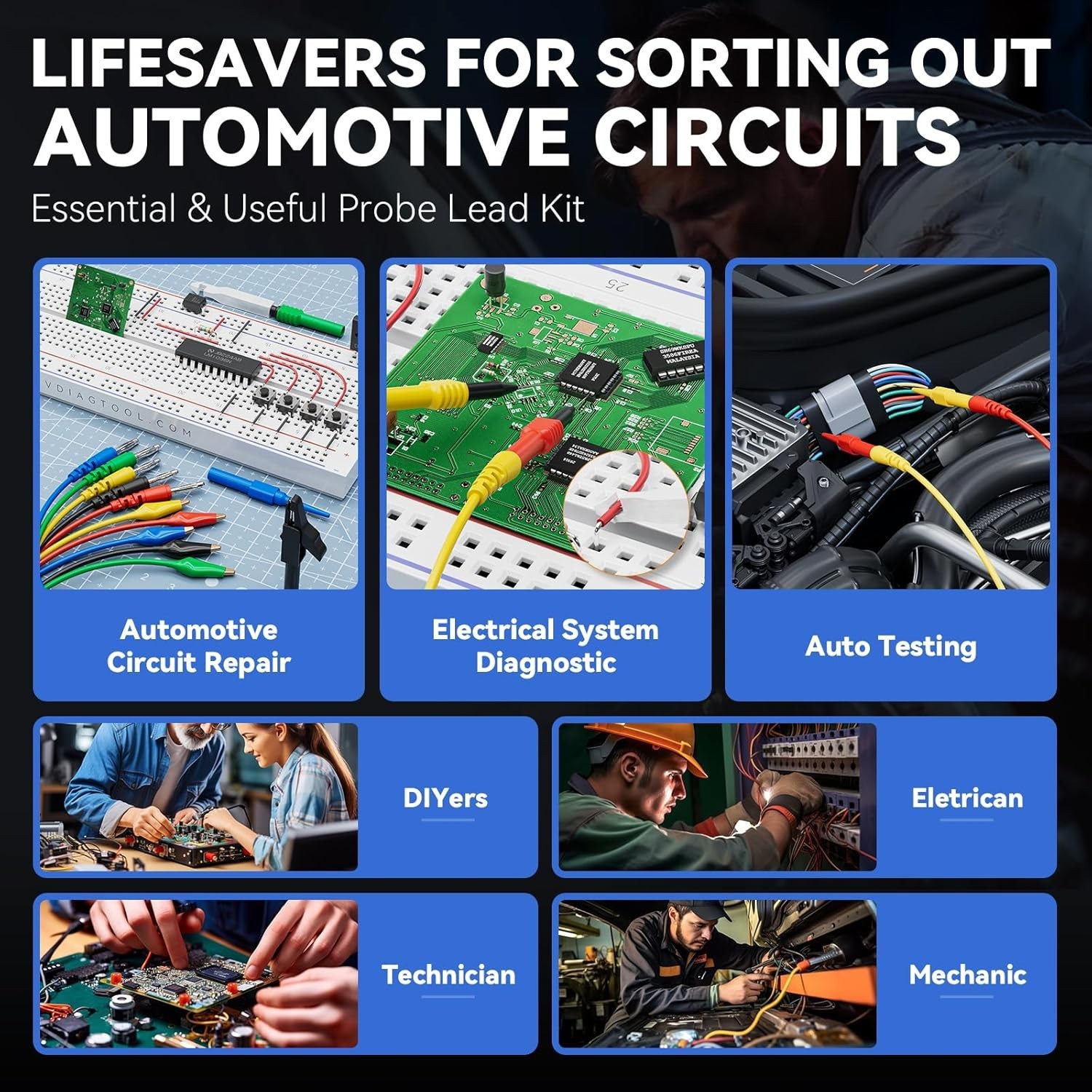 Multi-Function Electrical Tester for Auto Repairs with Probing Accessories