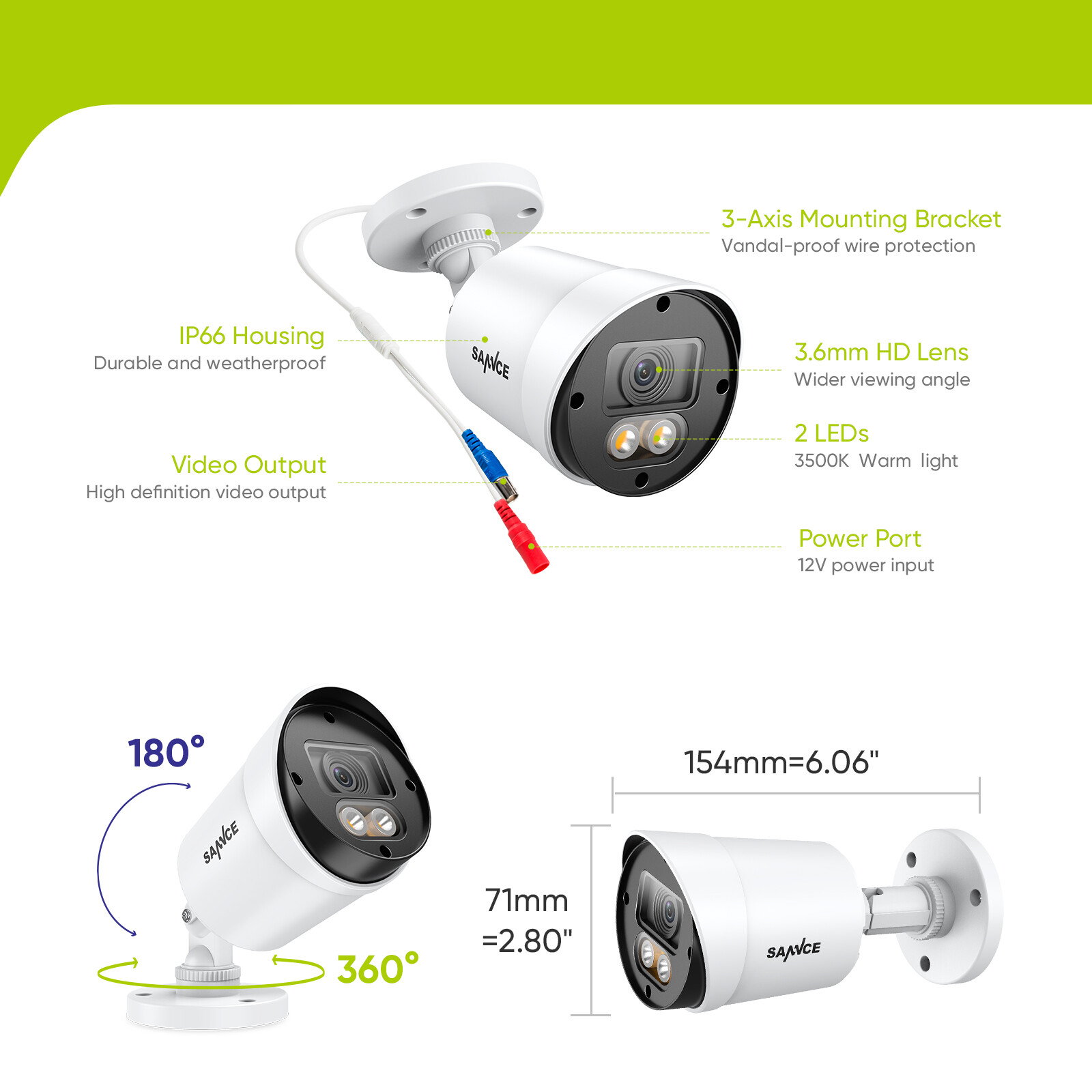 SANNCE 1x HD 1080P Outdoor EXIR CCTV 2MP Security Camera for Surveillance System