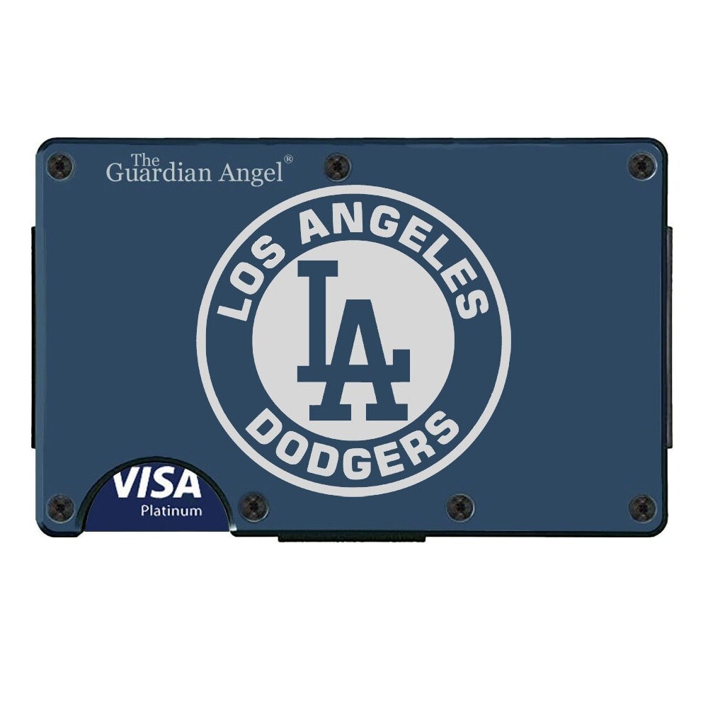 Los Angeles Dodgers Engraved Titanium Blue RFID Blocking Wallet w Clip D7