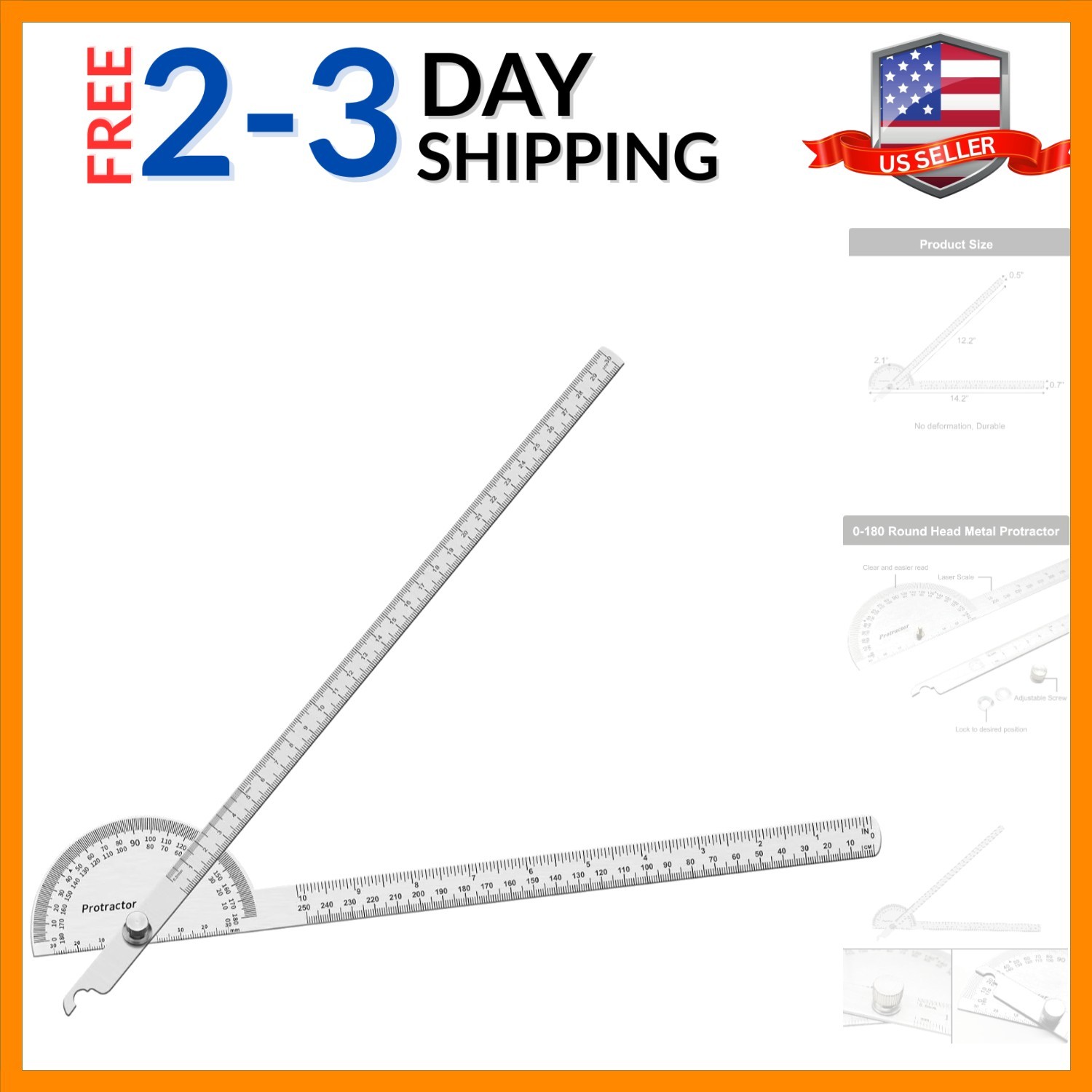 Stainless Steel Angle Protractor -180° Two Arm Ruler Adjustable Finder Angle ...