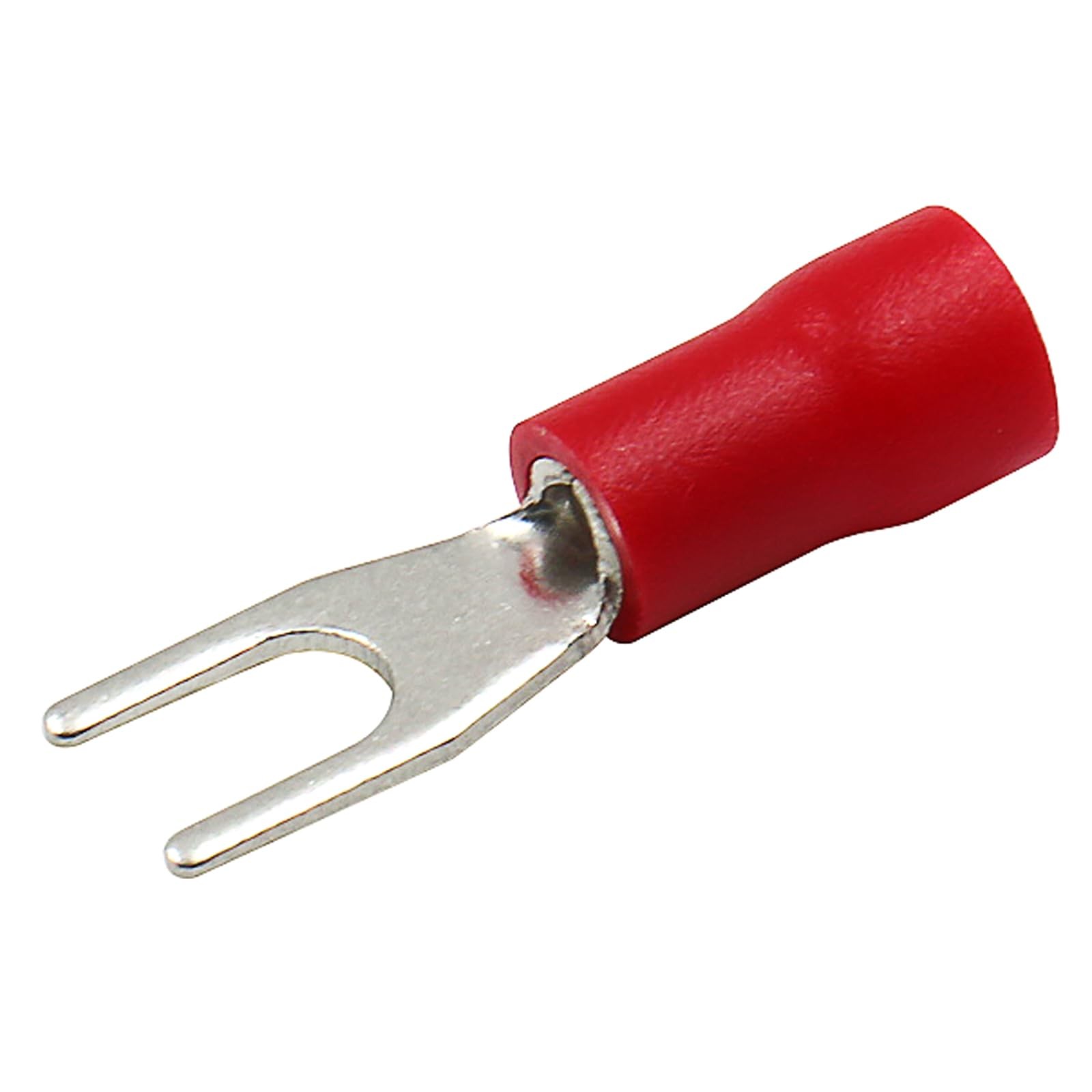 Insulated Fork Spade Terminal Connectors #6 Stud 22-16 AWG Red 200-Pack
