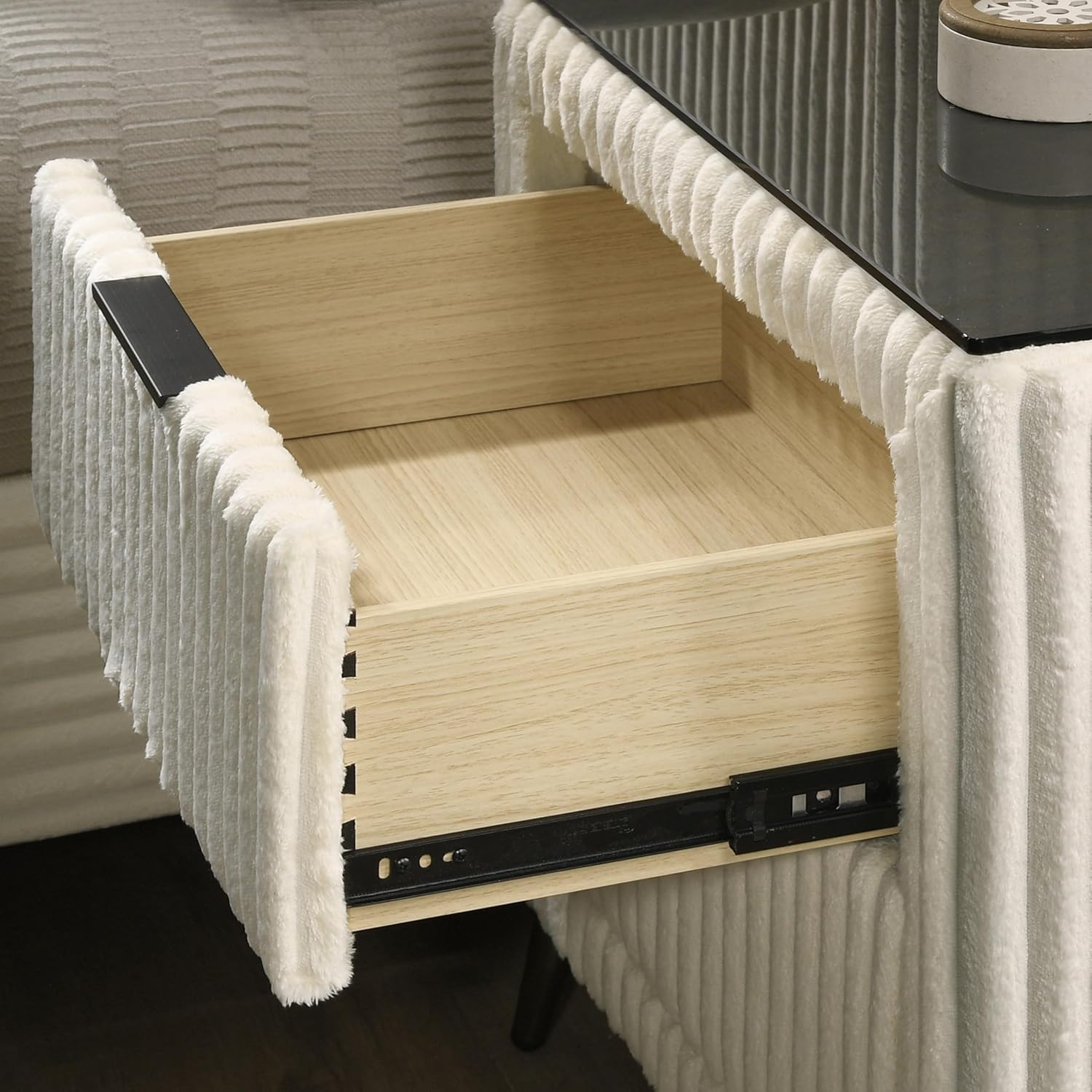 Cream Wide Wale Corduroy Nightstand for Chic and Stylish Storage