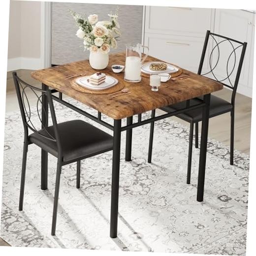 Space-Saving Dining Table Set for 2 – 3-Piece Farmhouse Wooden Table & |