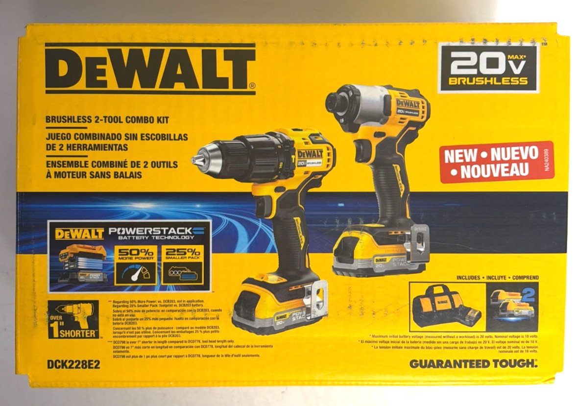 [NEW] (DCK228E2) DEWALT 20V MAX Brushless 2-Tool Combo Kit