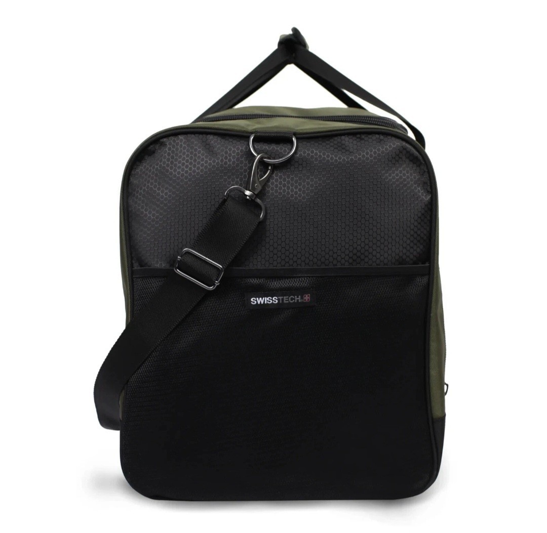 SwissTech Large 30L Green/Black Zip Polyester Duffel Bag 3 Pockets, Strap