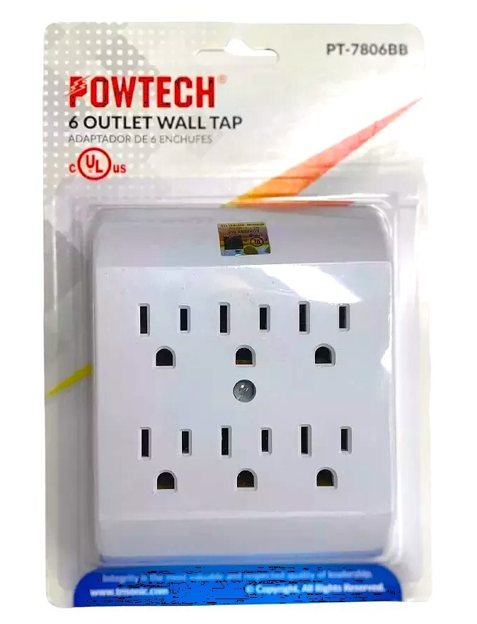 3 Pack 6 Outlet Grounded Electrical 6-Way Wall Plug AC Power Splitter Adapter