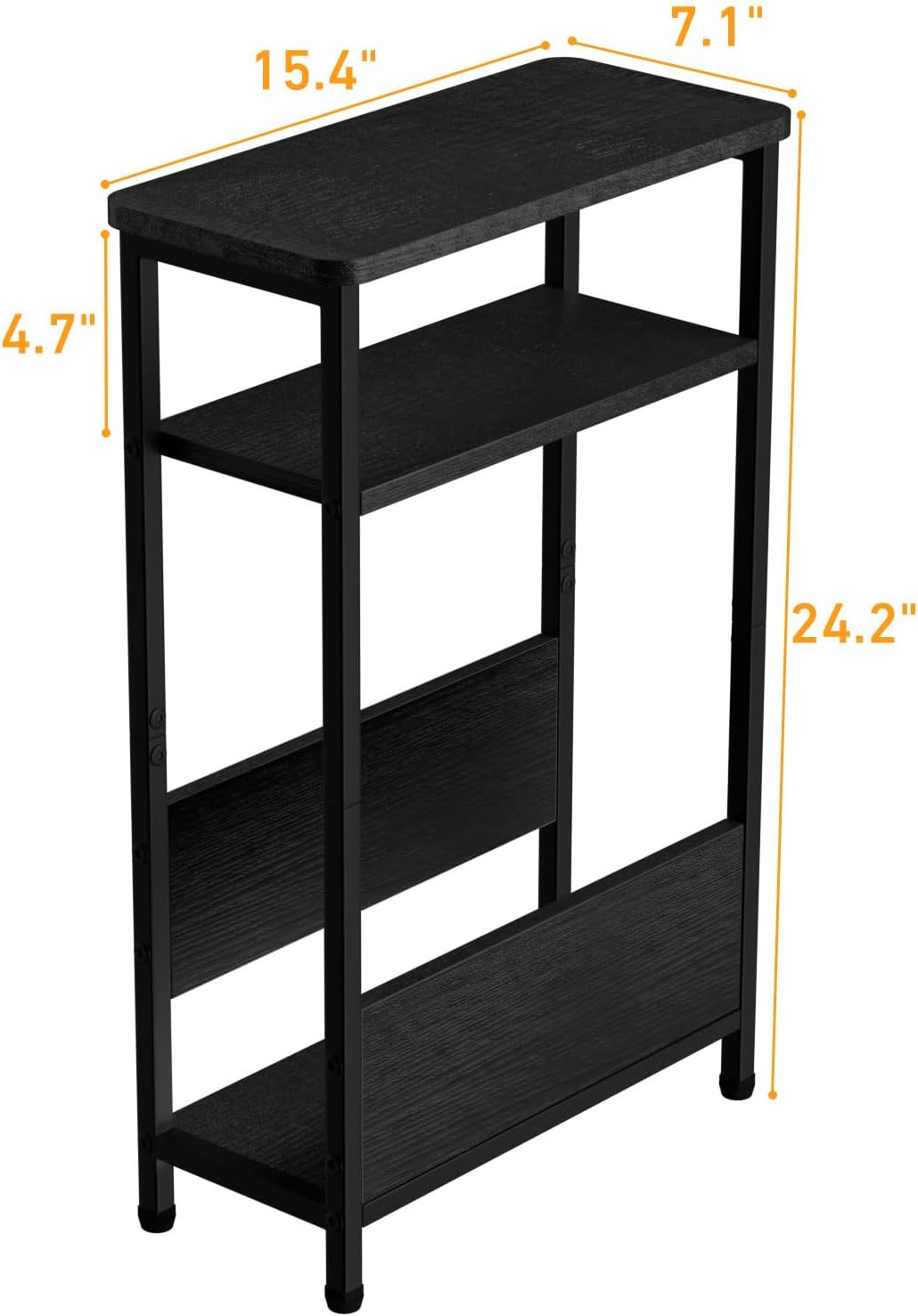 7.1" Narrow Side Table for Small Spaces, 3 Tier End with Black