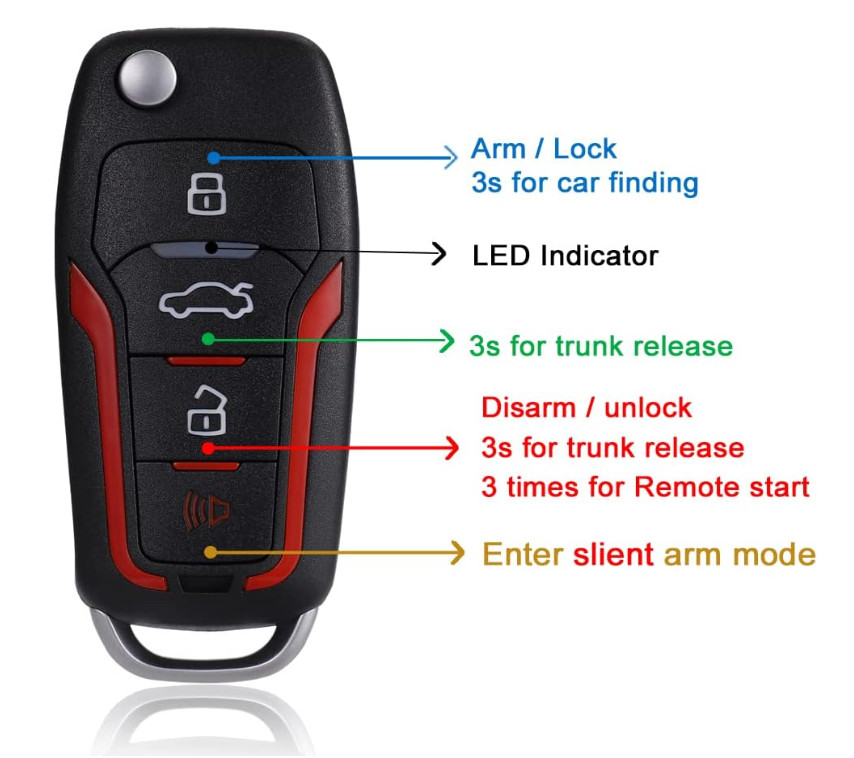 Car Security Alarm System Keyless Entry Remote Start Push Button Auto-Lock