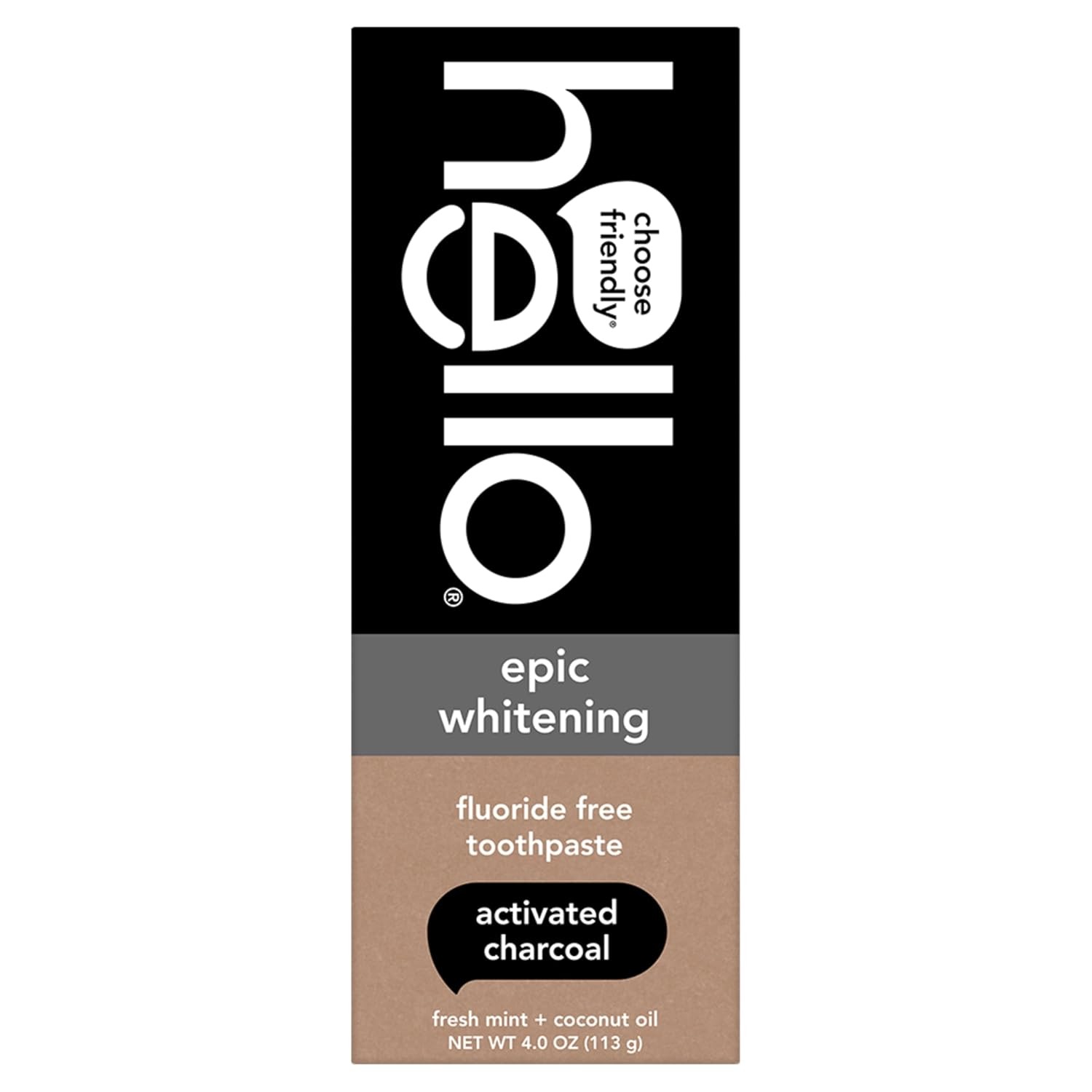 hello Epic Whitening Charcoal Fluoride Free Toothpaste,4.0 Oz Tube
